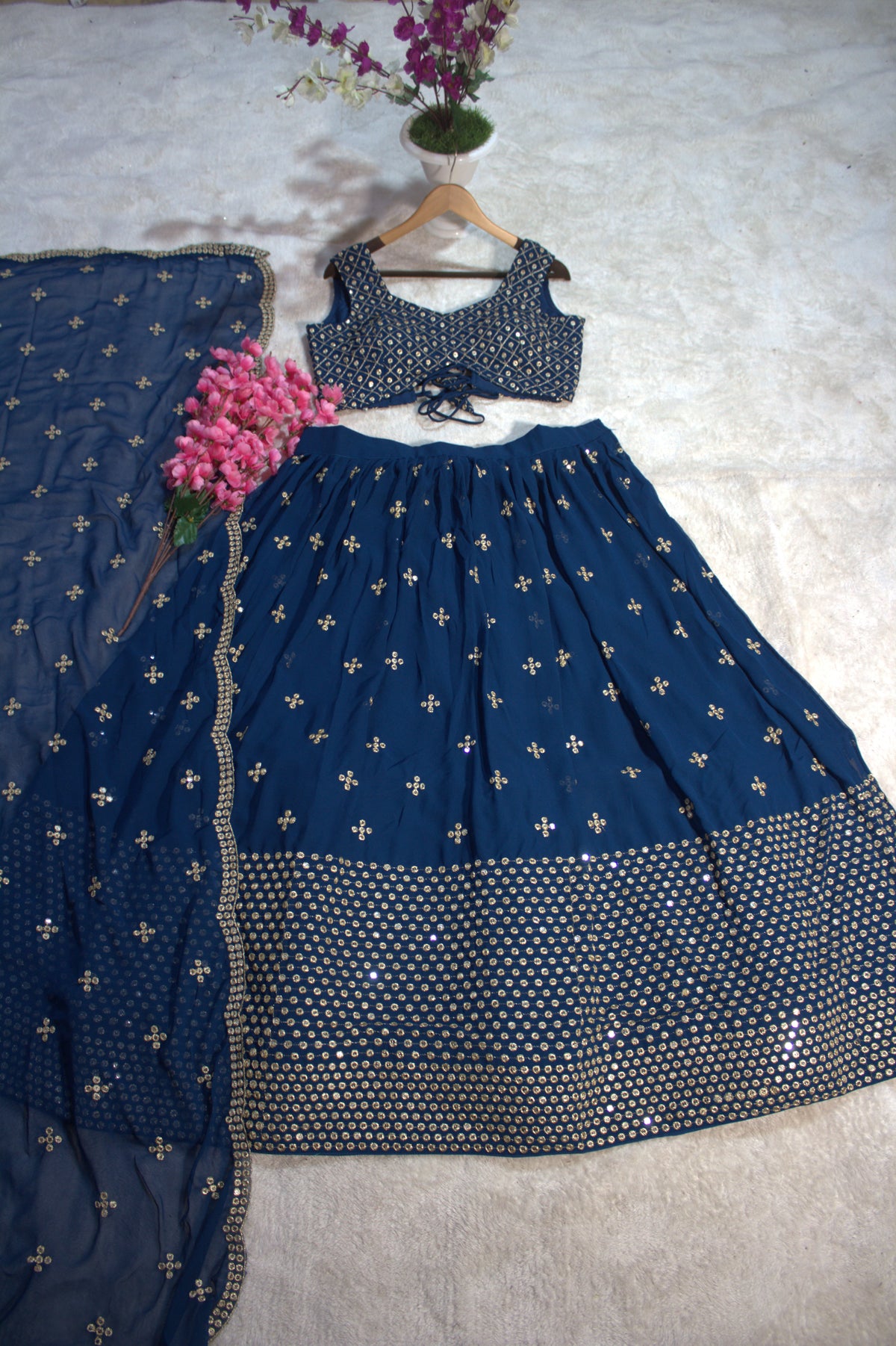 Luxury Designer Georgette Lehenga with 7-MM Sequin & Zari Work