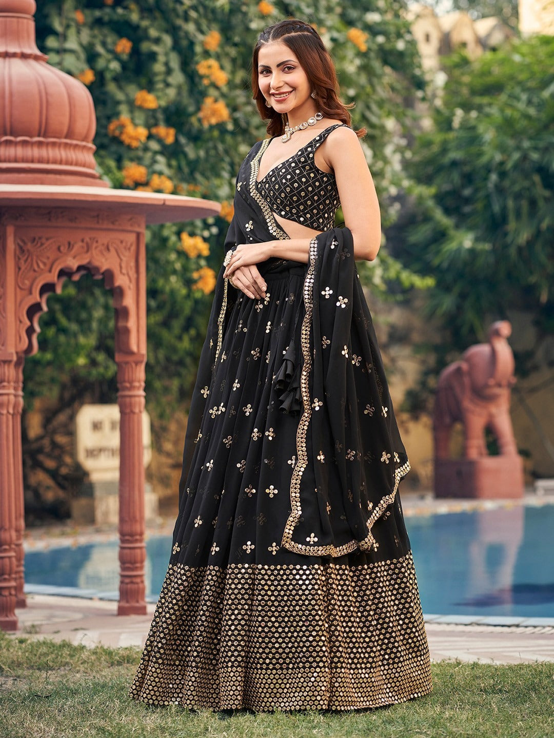 Elegant Georgette Lehenga Set with 7-MM Sequins & Zari Embroidery