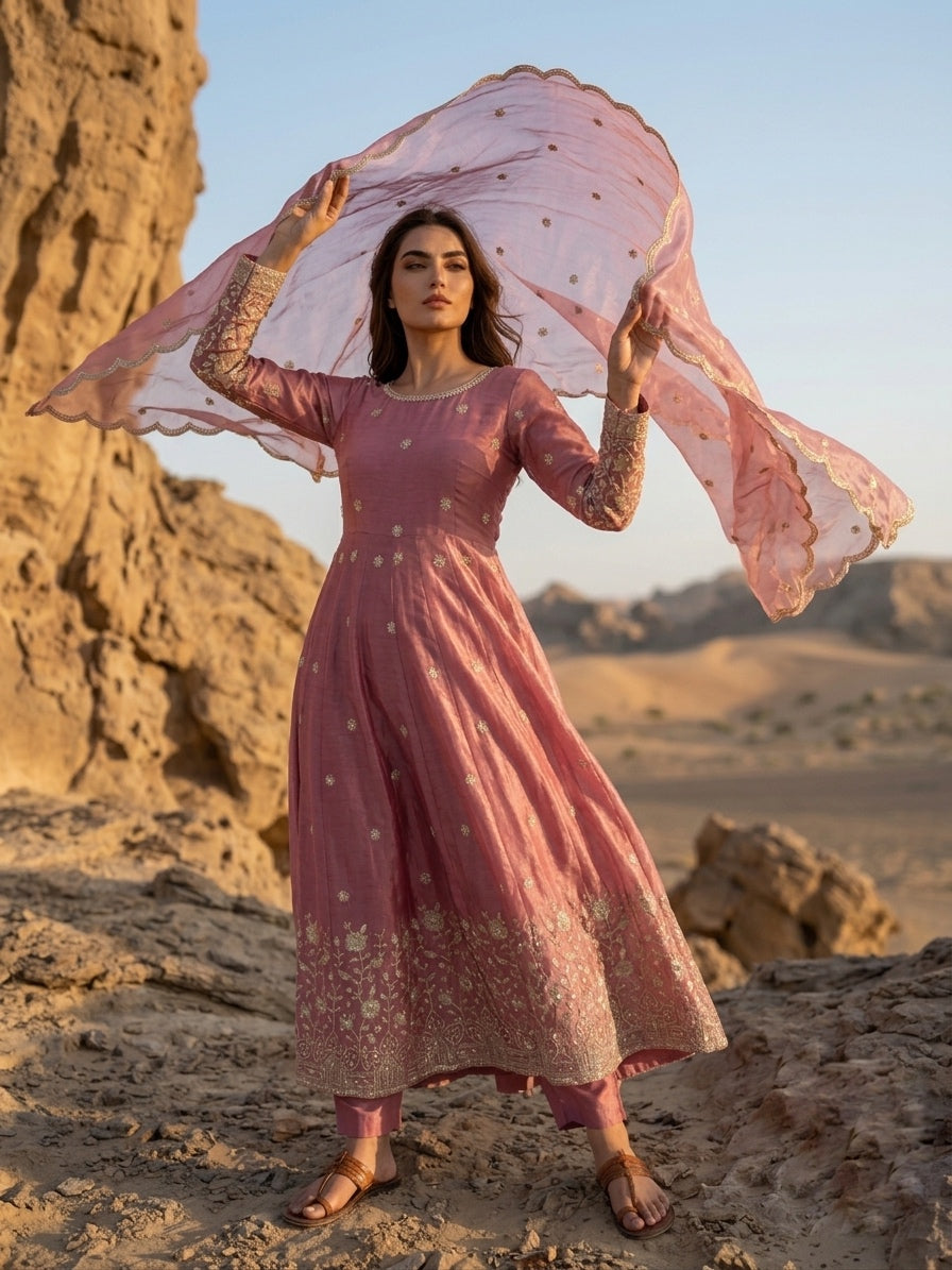 Designer Fendy Silk Gown Set – Luxury Festive Wear