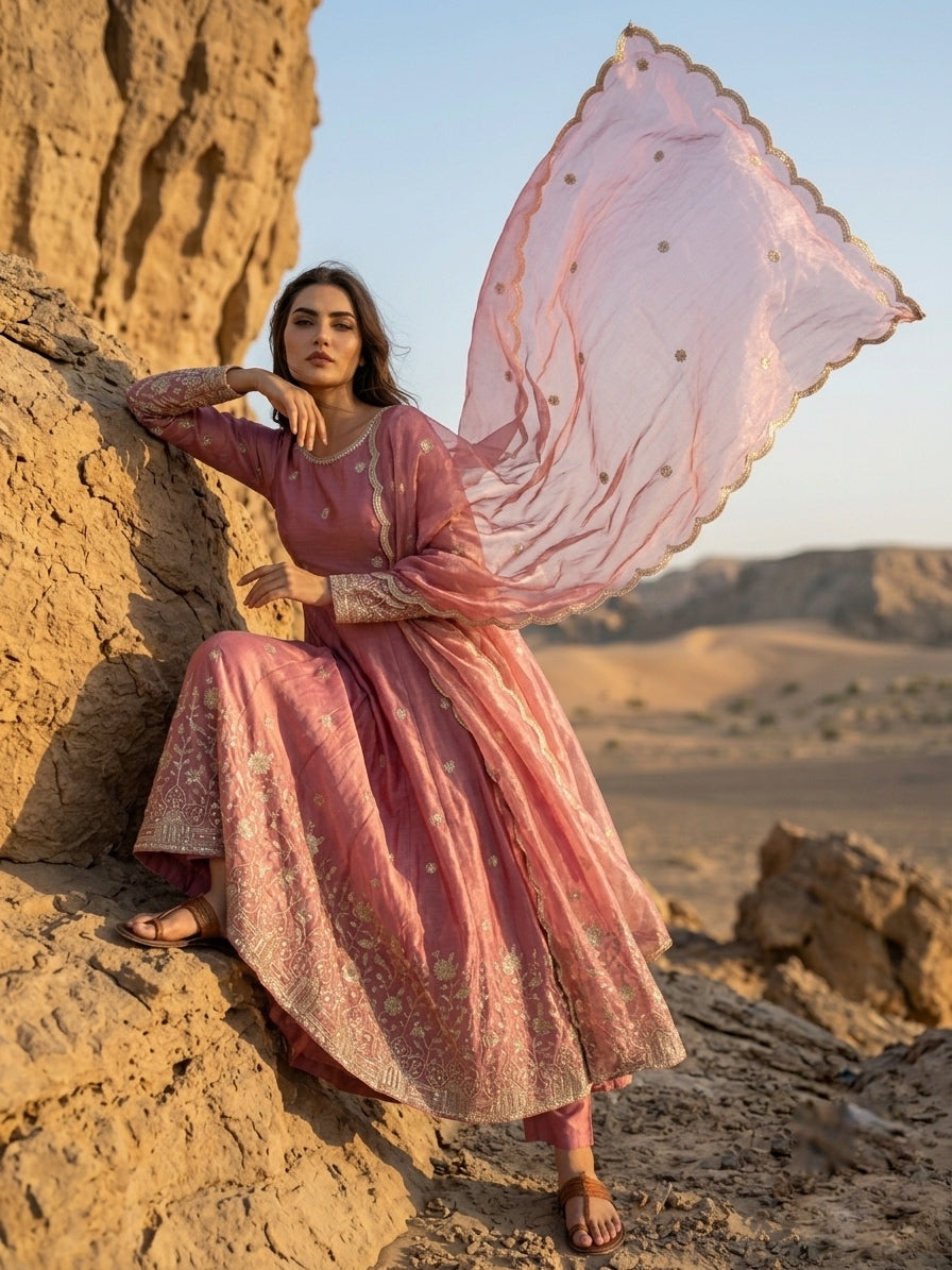 Designer Fendy Silk Gown Set – Luxury Festive Wear
