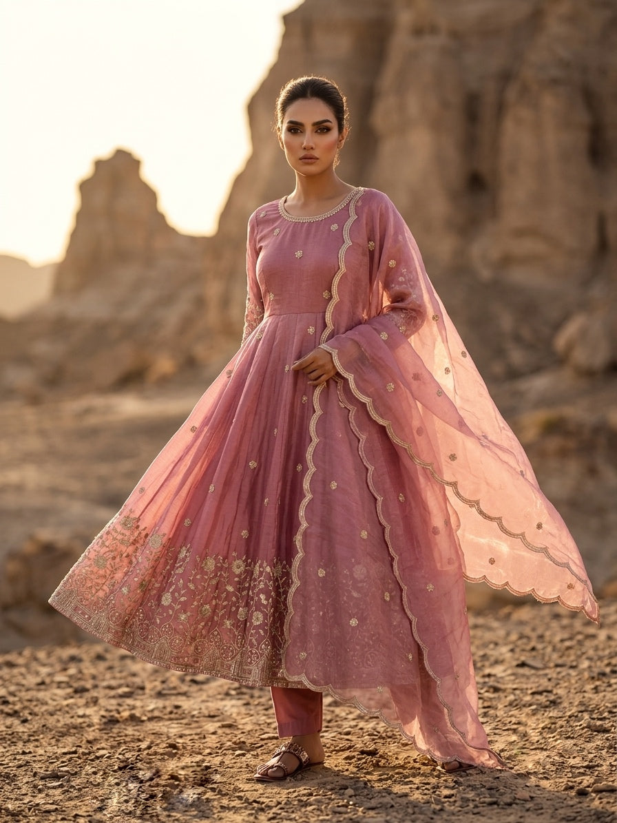 Designer Fendy Silk Gown Set – Luxury Festive Wear