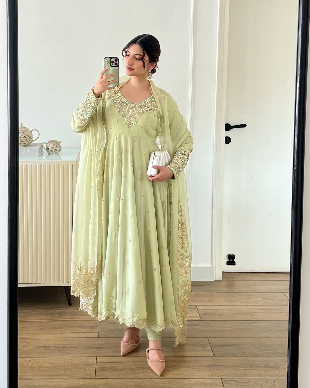 Designer Heavy Georgette Rembo Sequence Embroidered Gown Set