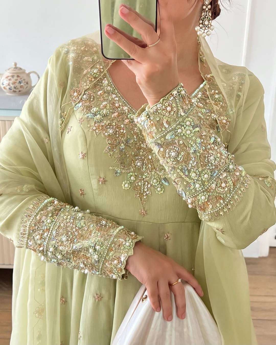 Designer Heavy Georgette Rembo Sequence Embroidered Gown Set