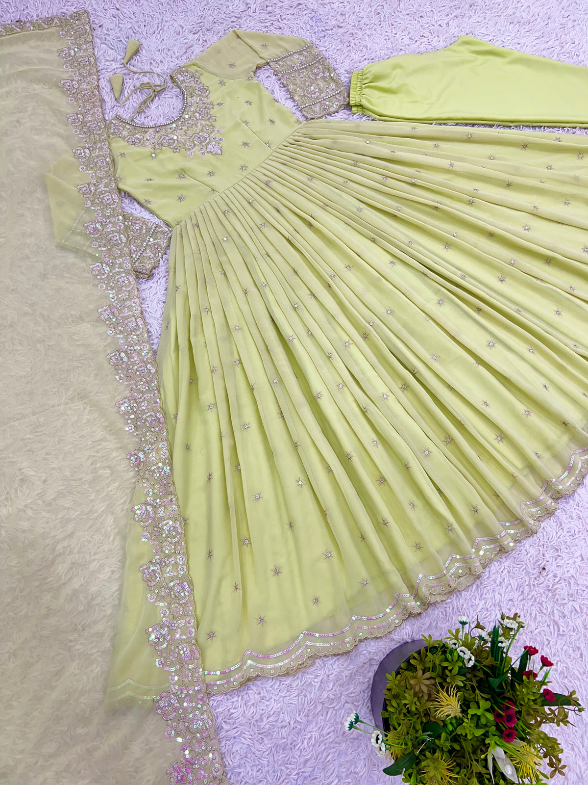 Designer Heavy Georgette Rembo Sequence Embroidered Gown Set