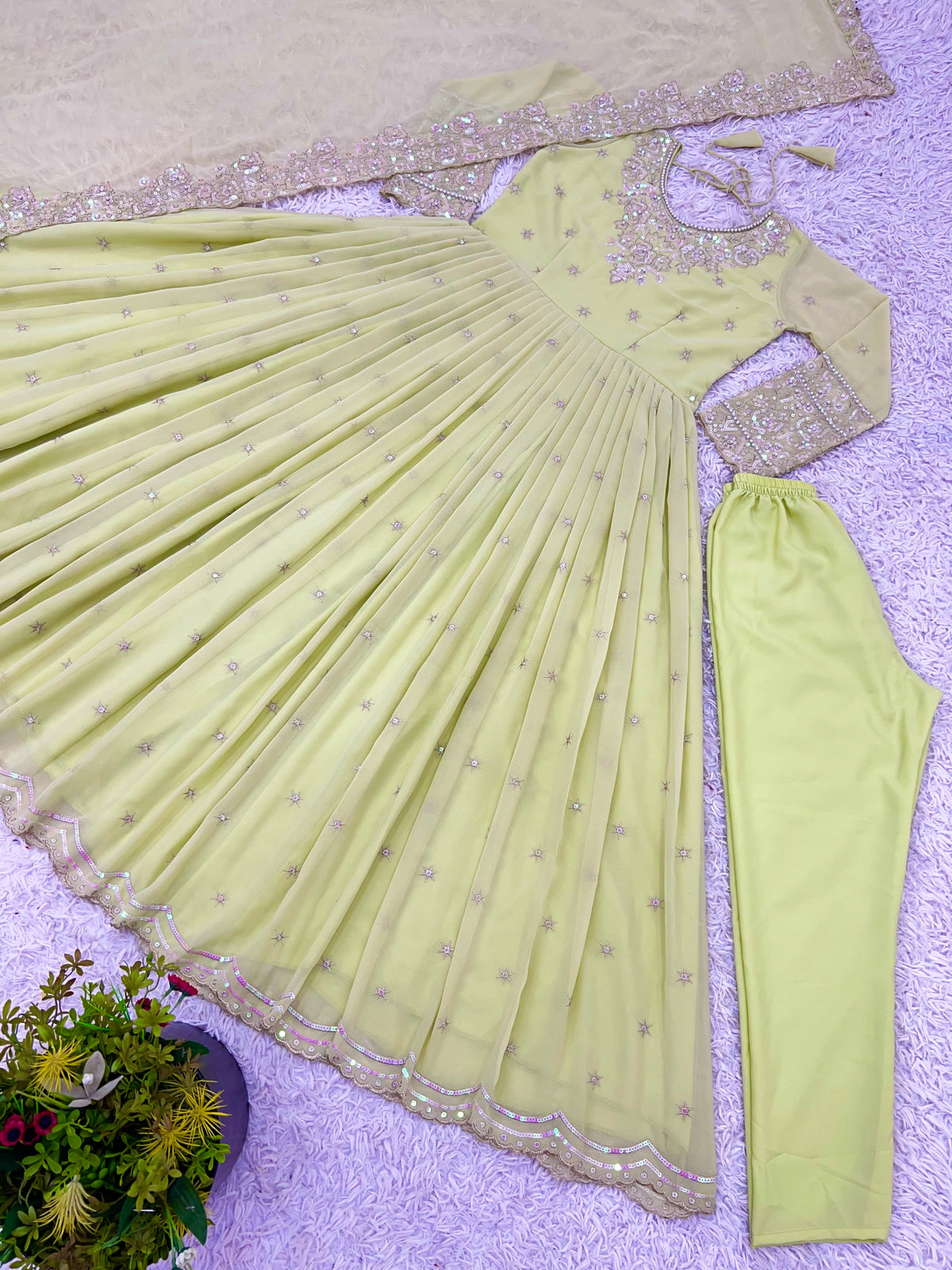Designer Heavy Georgette Rembo Sequence Embroidered Gown Set