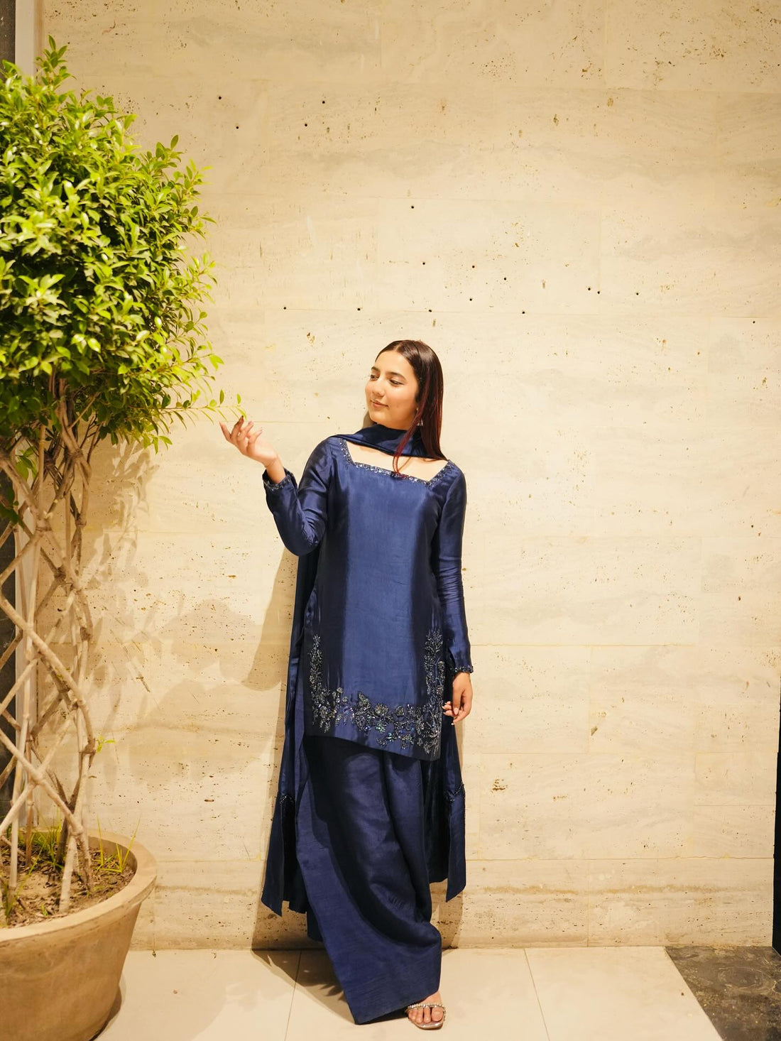 Designer Natural Crepe Silk Top Bottom & Dupatta Set
