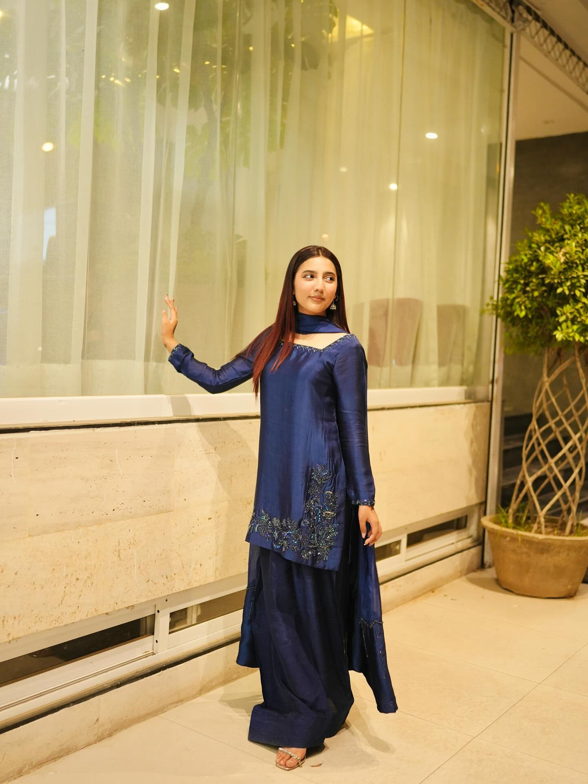 Designer Natural Crepe Silk Top Bottom & Dupatta Set