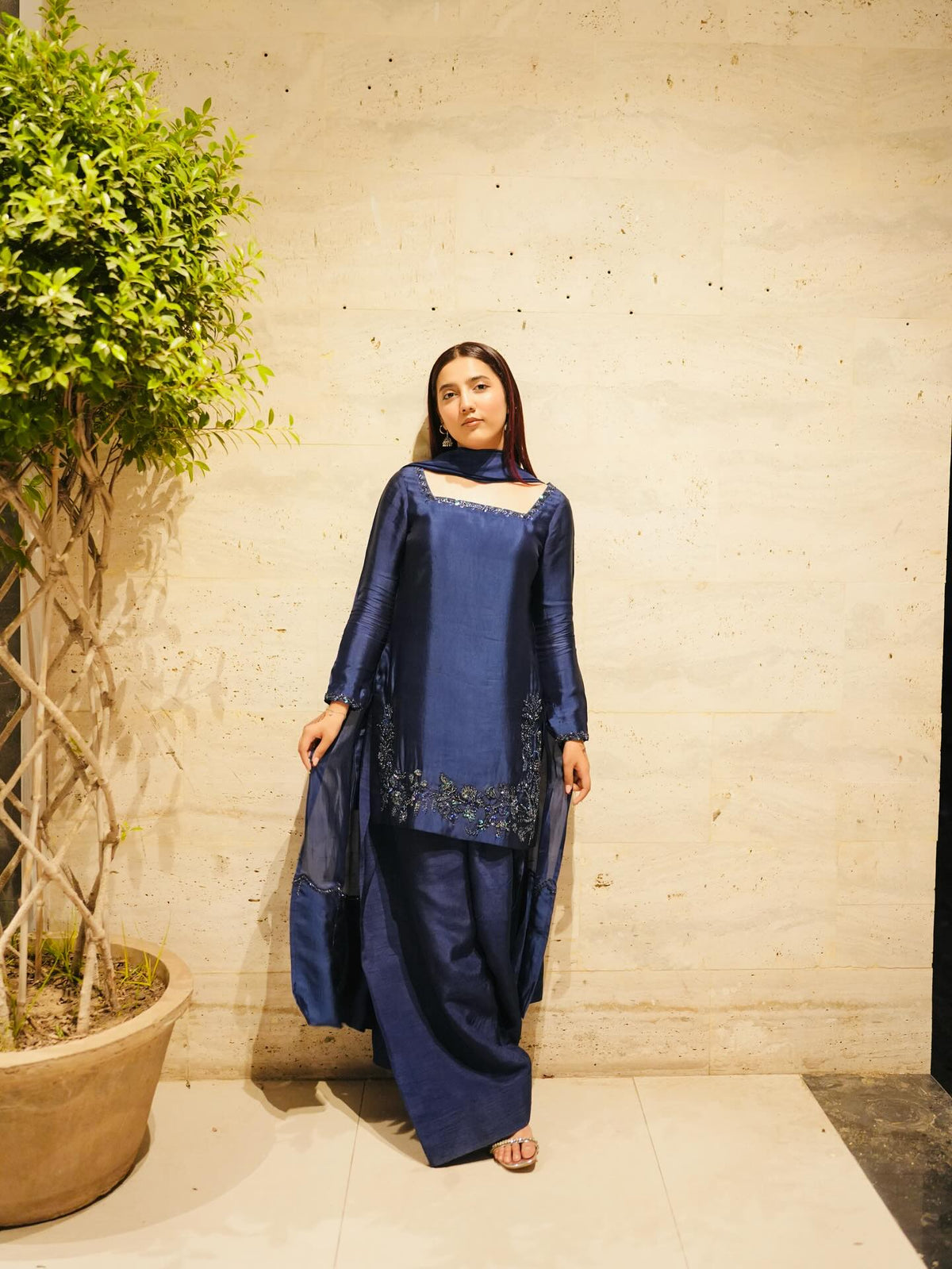 Designer Natural Crepe Silk Top Bottom & Dupatta Set