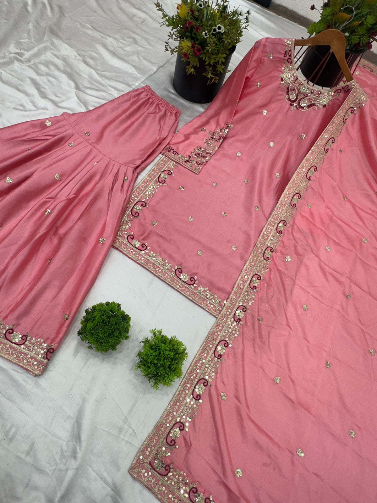 Designer Party Wear Look Top-Plazzo and Dupatta Set With Heavy Embroidery Work
