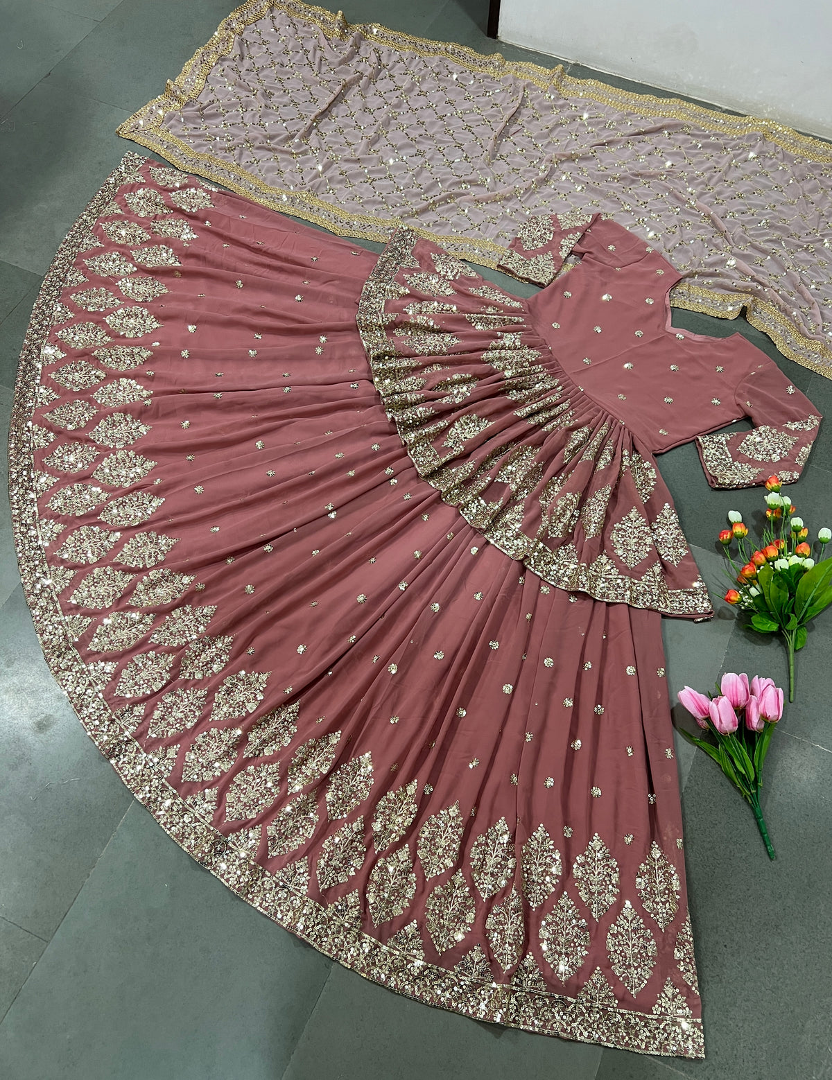 Elegant Embroidered Sequence Designer Kediya Set