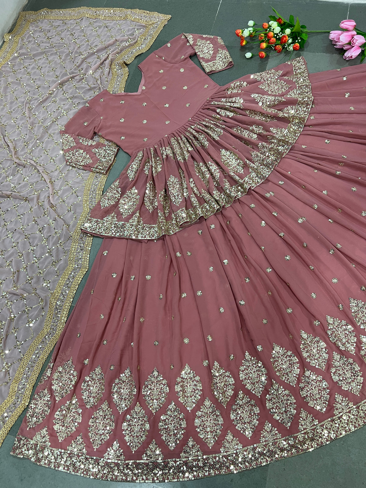 Elegant Embroidered Sequence Designer Kediya Set