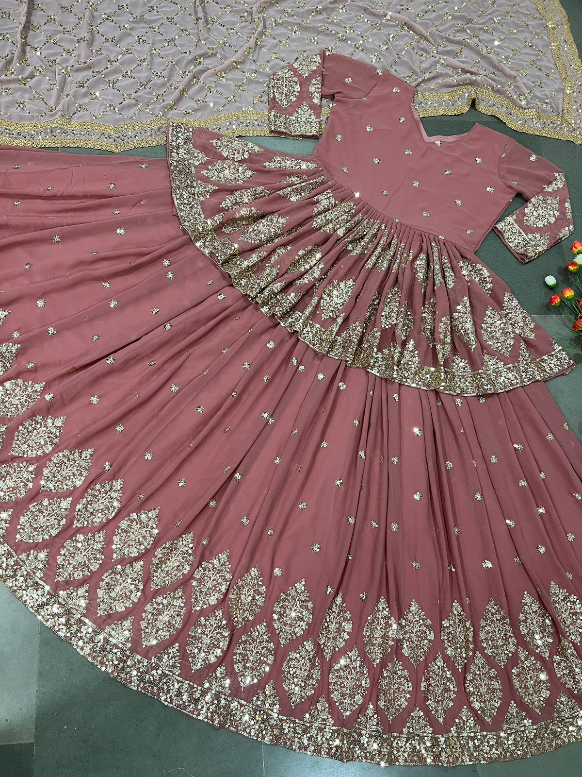 Elegant Embroidered Sequence Designer Kediya Set