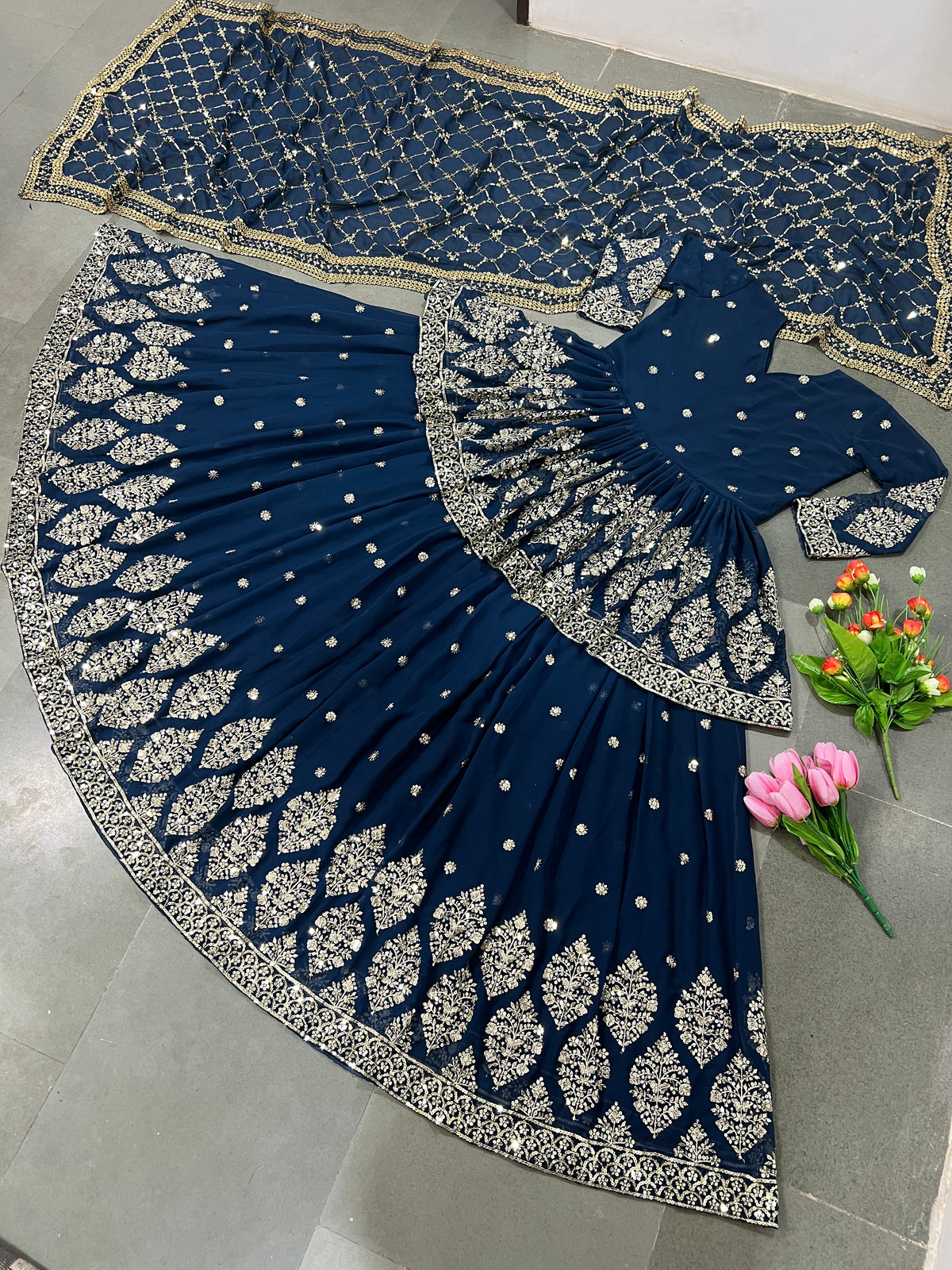 Elegant Embroidered Sequence Designer Kediya Set