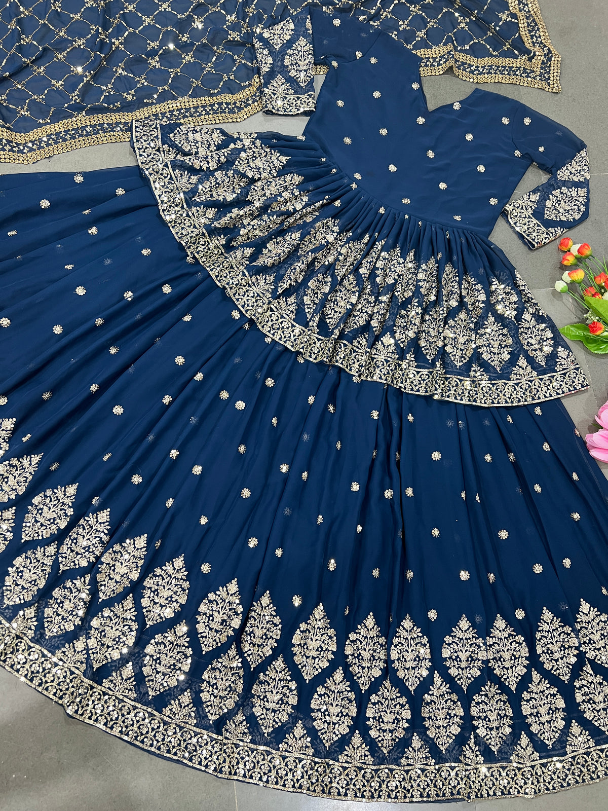 Elegant Embroidered Sequence Designer Kediya Set