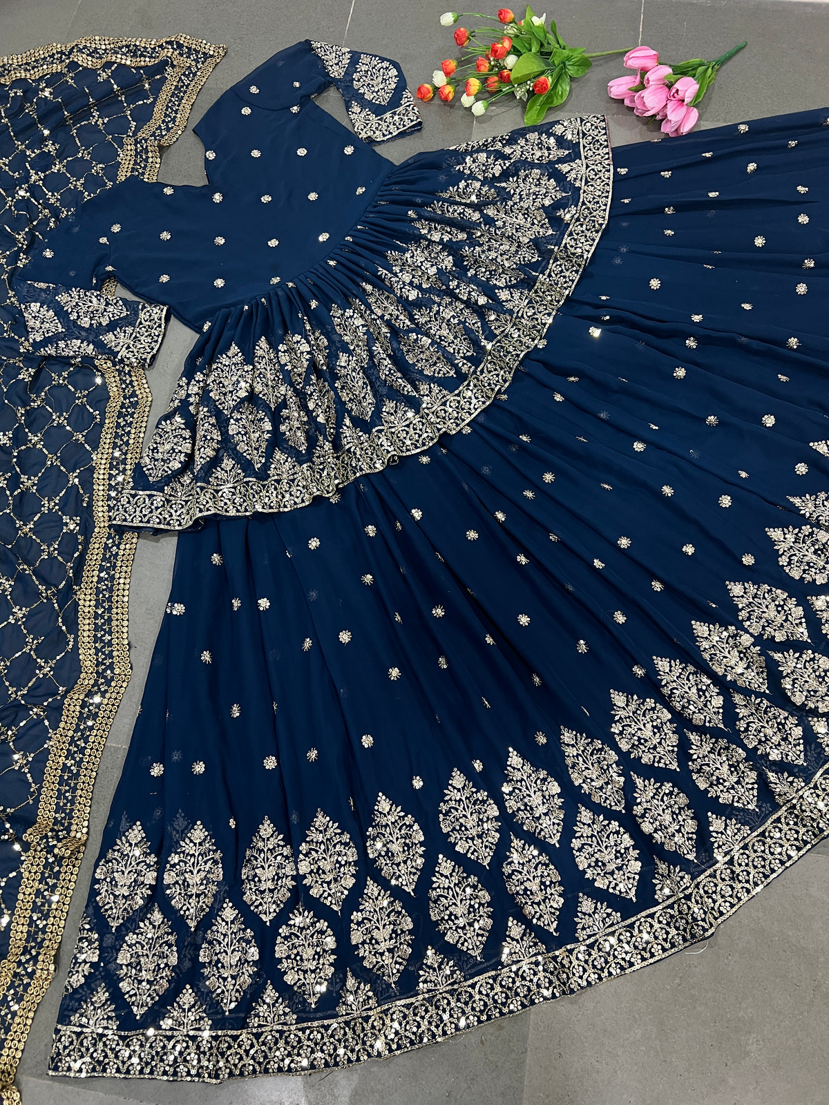 Elegant Embroidered Sequence Designer Kediya Set