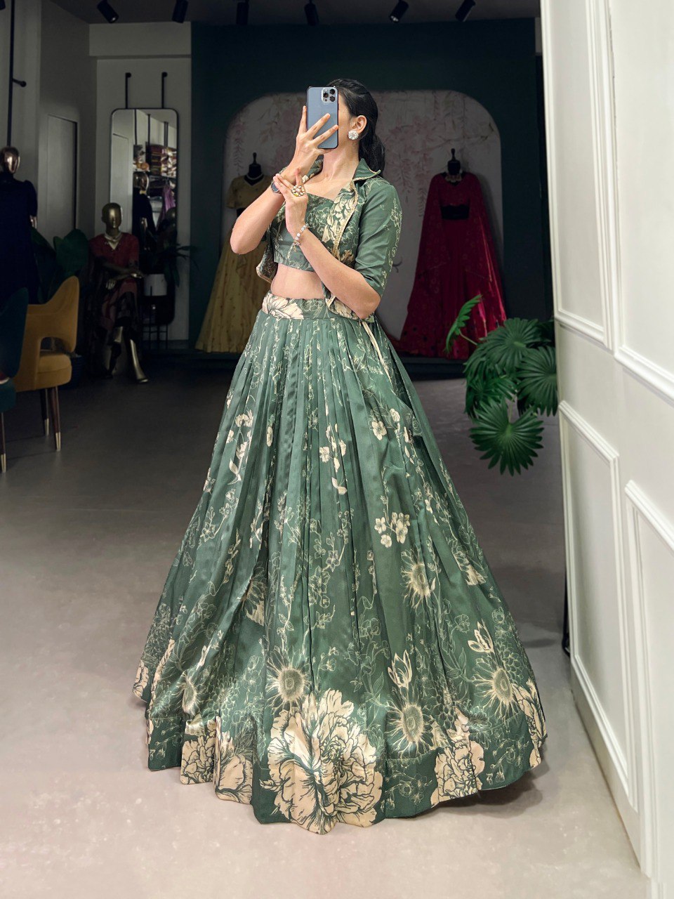 Ethereal Radiance: Mauve Tussar Silk Lehenga with Jacket ( koti )