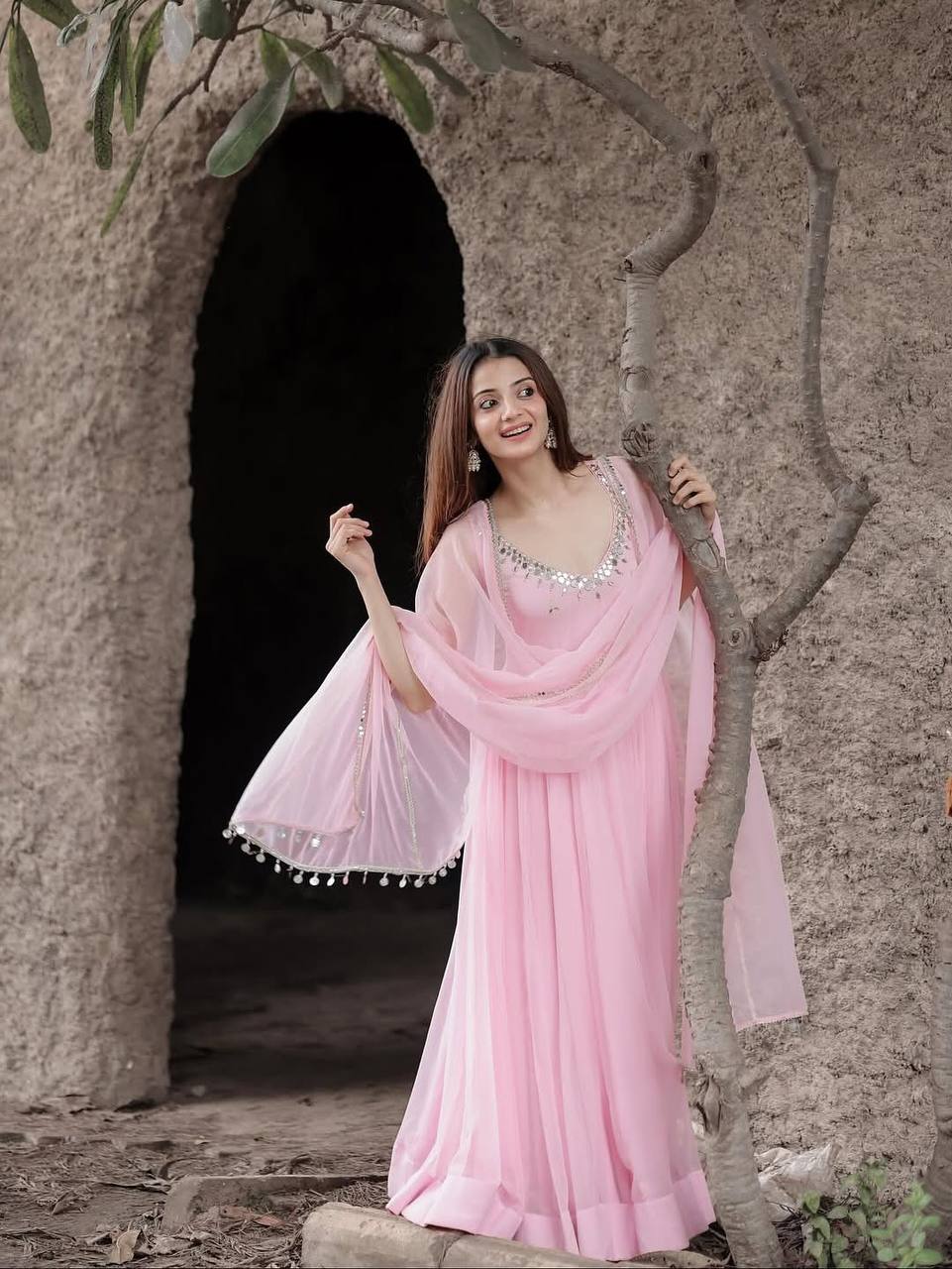 Festive Glam Zari Embroidered Anarkali With Real Mirror Work