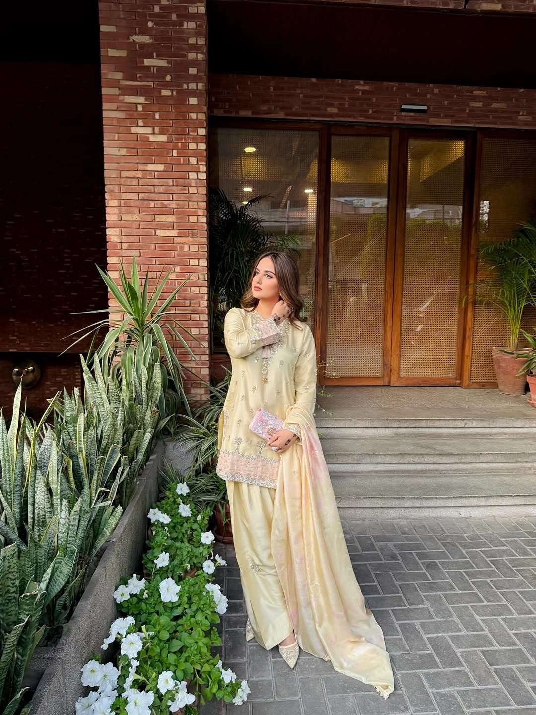 Pure Japan Satin Silk Ready to Wear Farshi Palazzo Suit Set with Digital Print Organza Dupatta