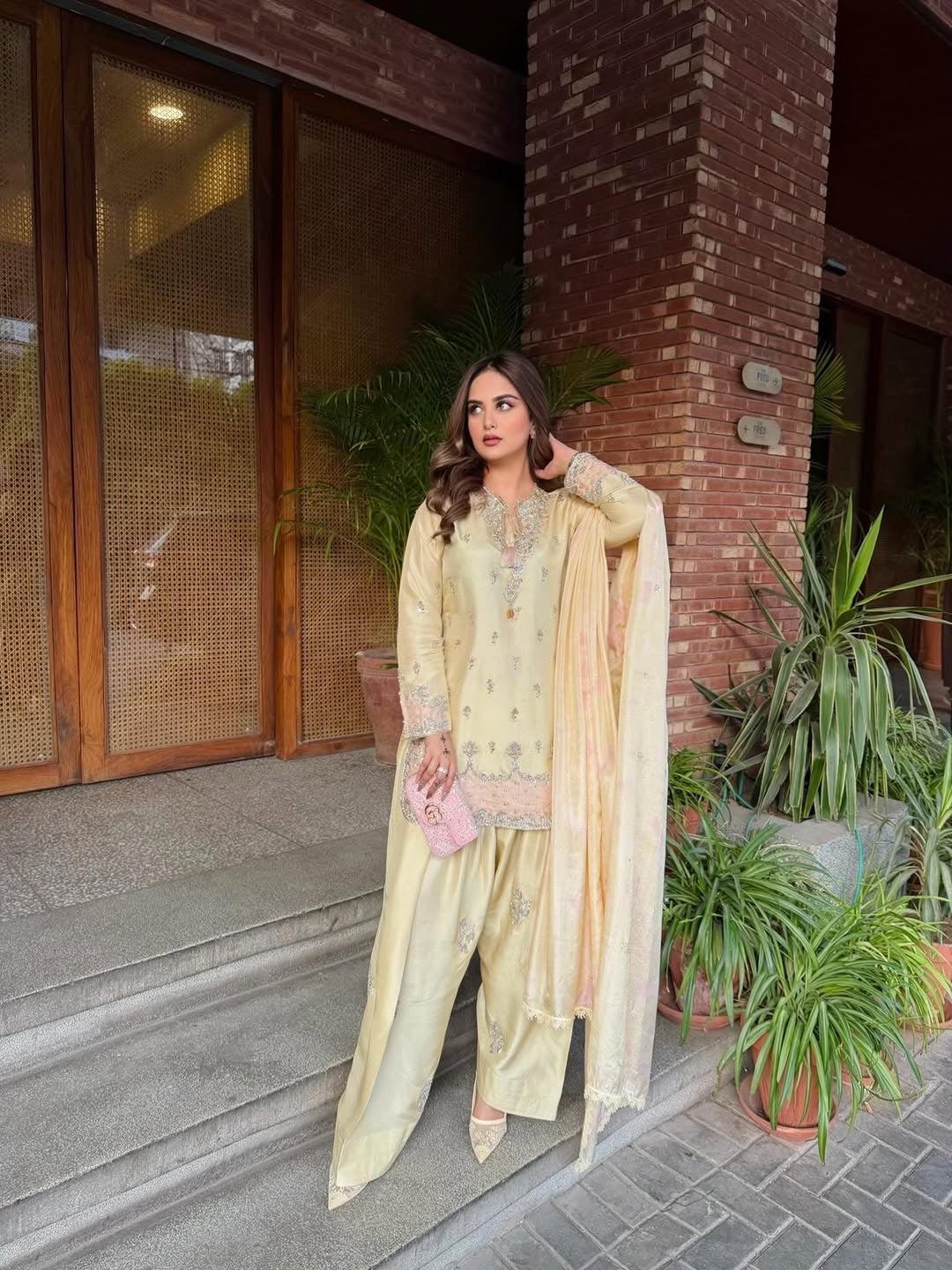 Pure Japan Satin Silk Ready to Wear Farshi Palazzo Suit Set with Digital Print Organza Dupatta