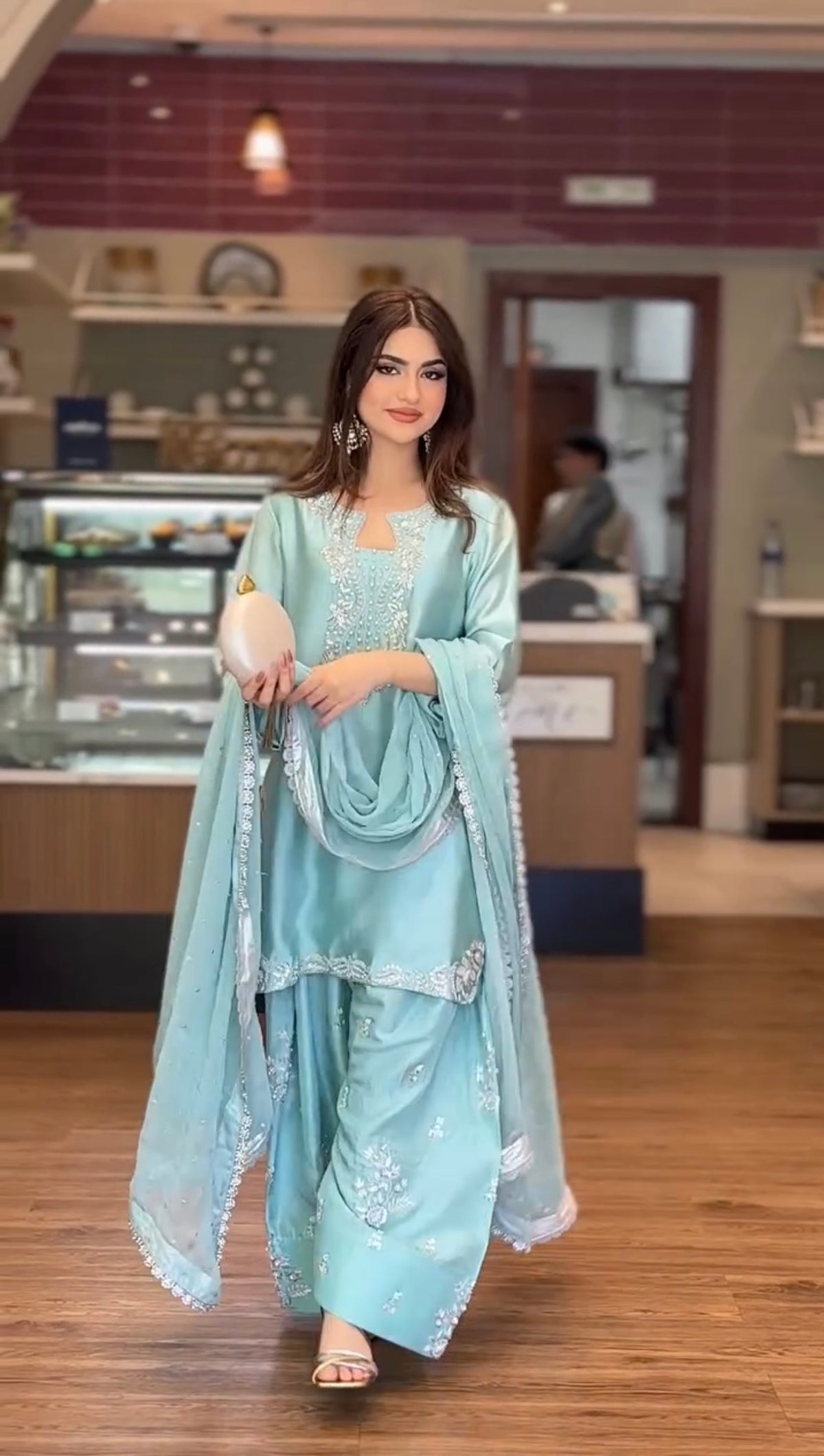 Mother Daughter Matching Readymade Pure Glass Silk Sequin & Pearl Work Suit Set