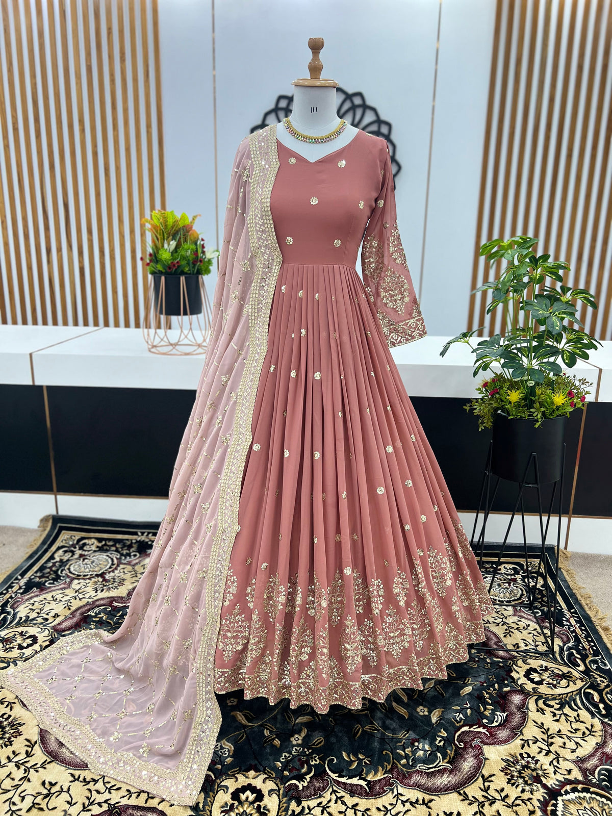 Designer Faux Georgette Heavy Embroidered Gown