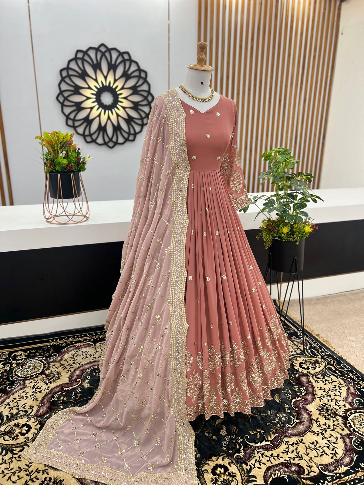 Designer Faux Georgette Heavy Embroidered Gown