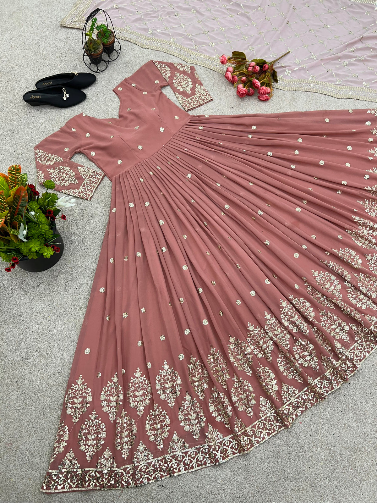 Designer Faux Georgette Heavy Embroidered Gown