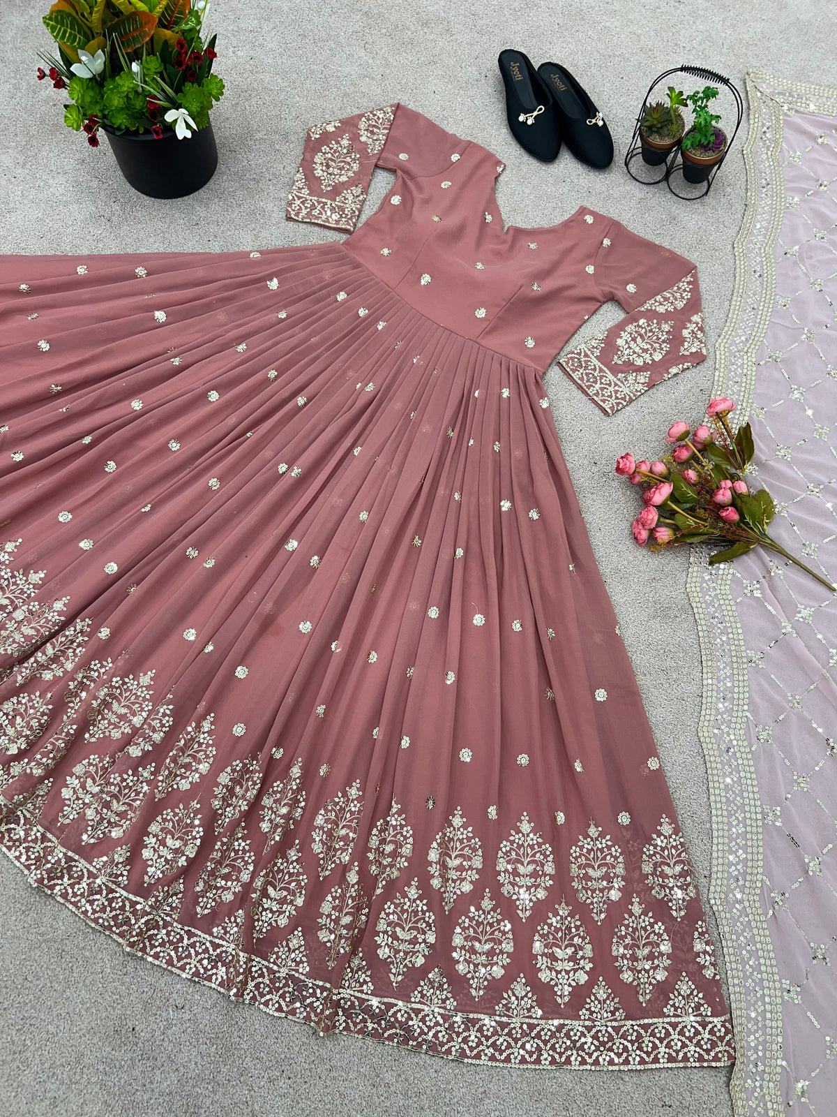 Designer Faux Georgette Heavy Embroidered Gown