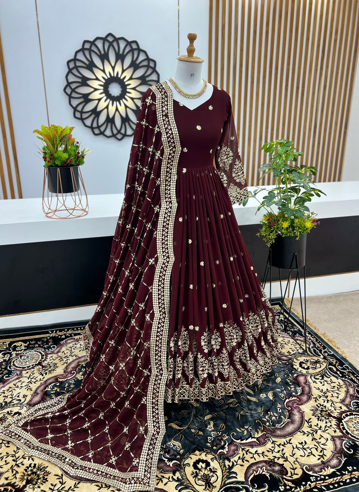 Designer Faux Georgette Heavy Embroidered Gown