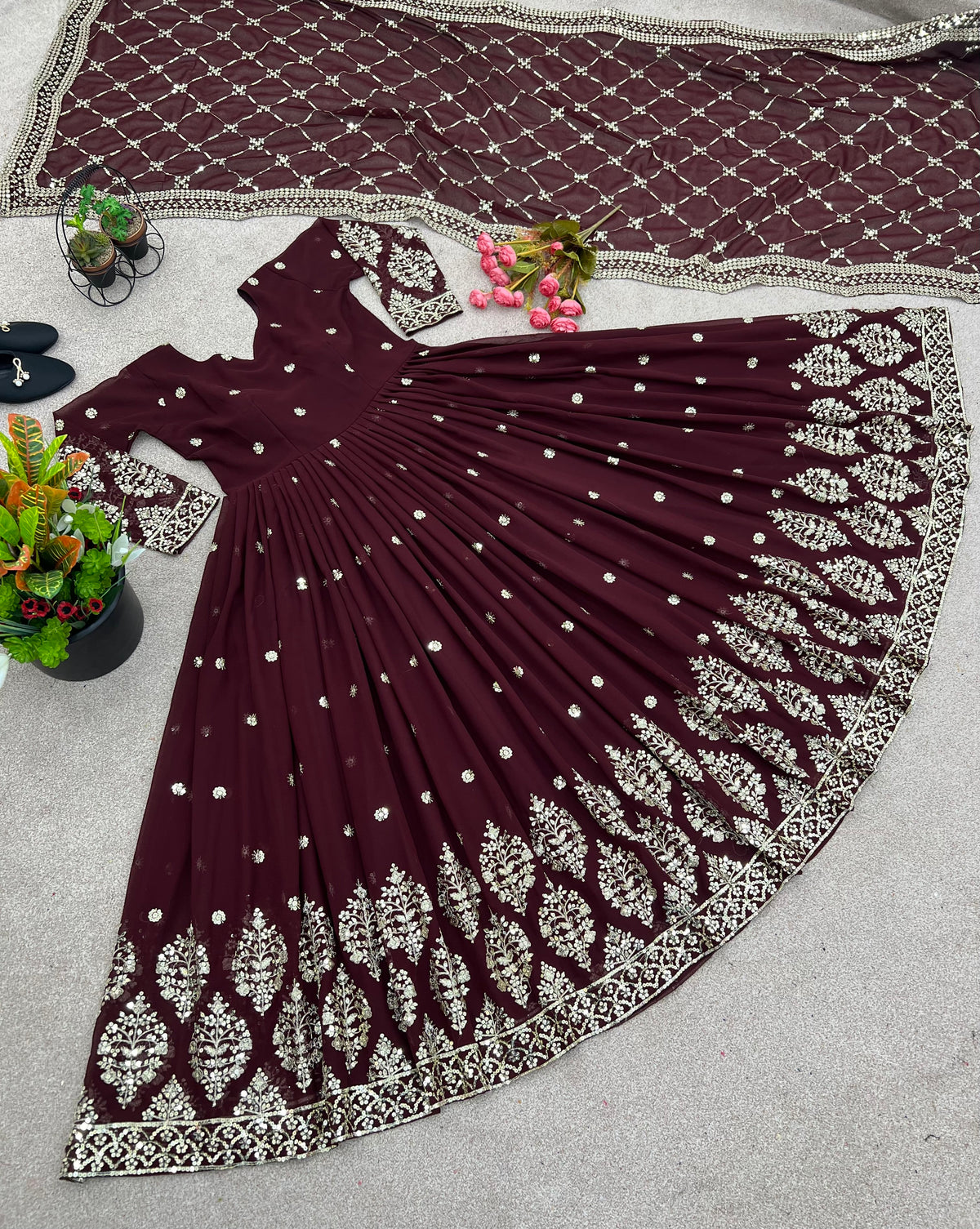 Designer Faux Georgette Heavy Embroidered Gown