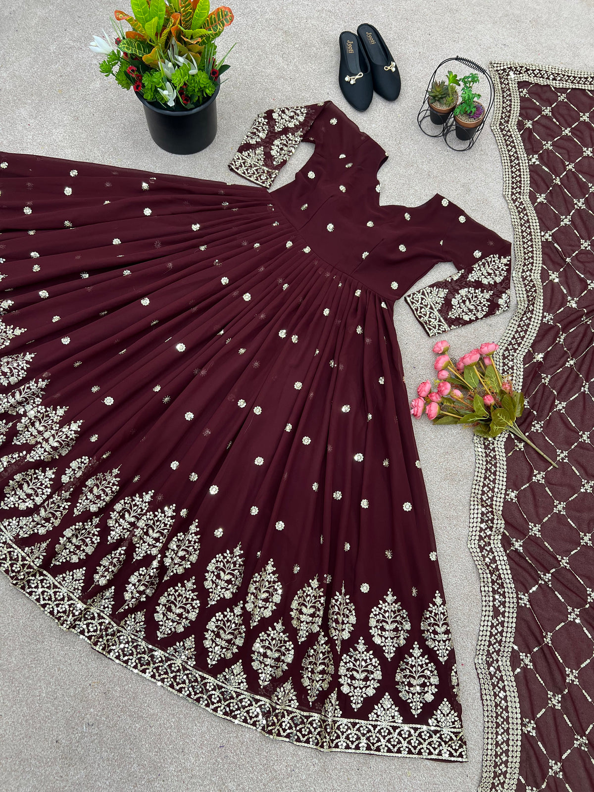 Designer Faux Georgette Heavy Embroidered Gown