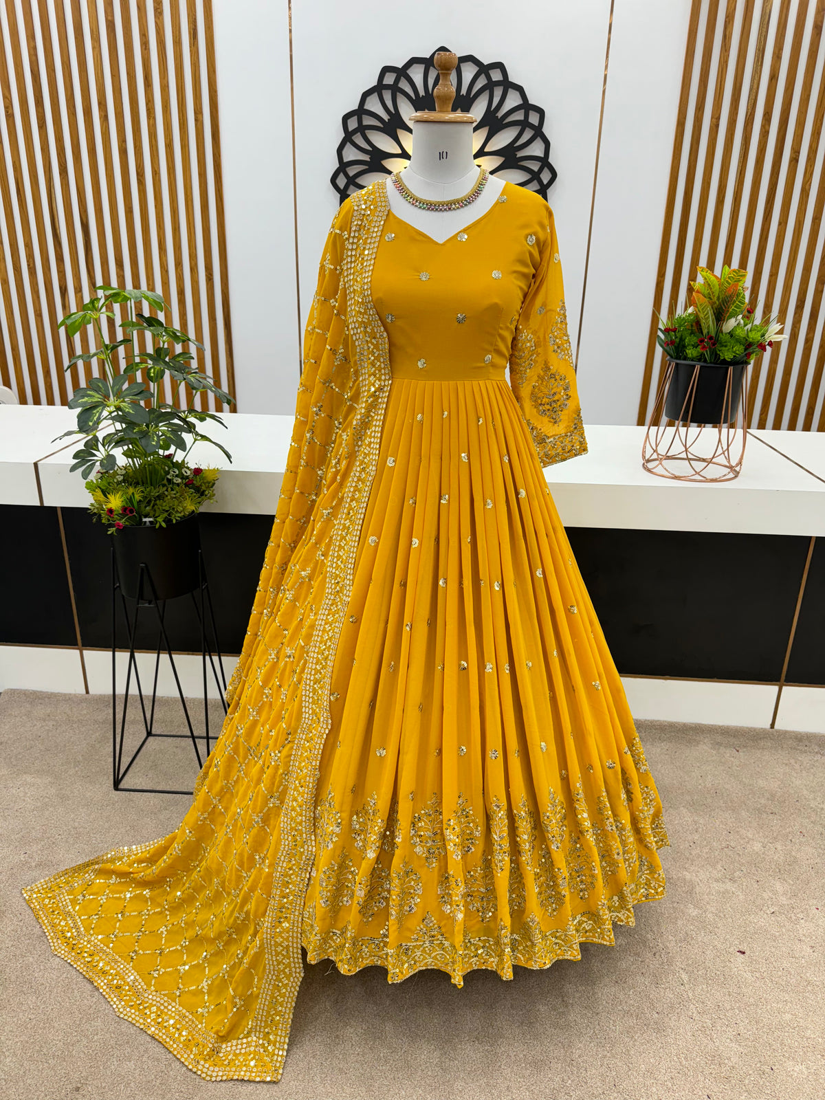 Designer Faux Georgette Heavy Embroidered Gown