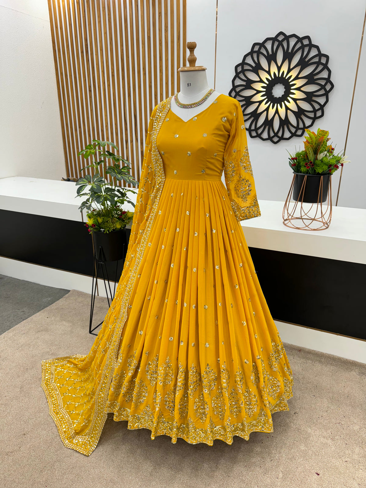 Designer Faux Georgette Heavy Embroidered Gown