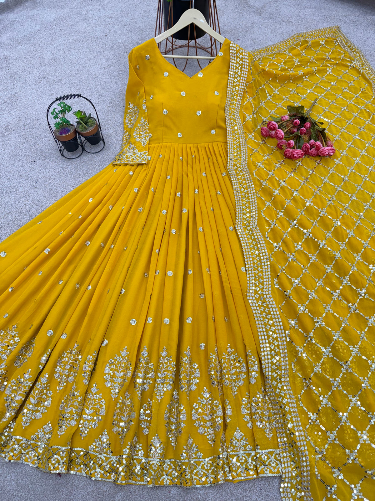 Designer Faux Georgette Heavy Embroidered Gown