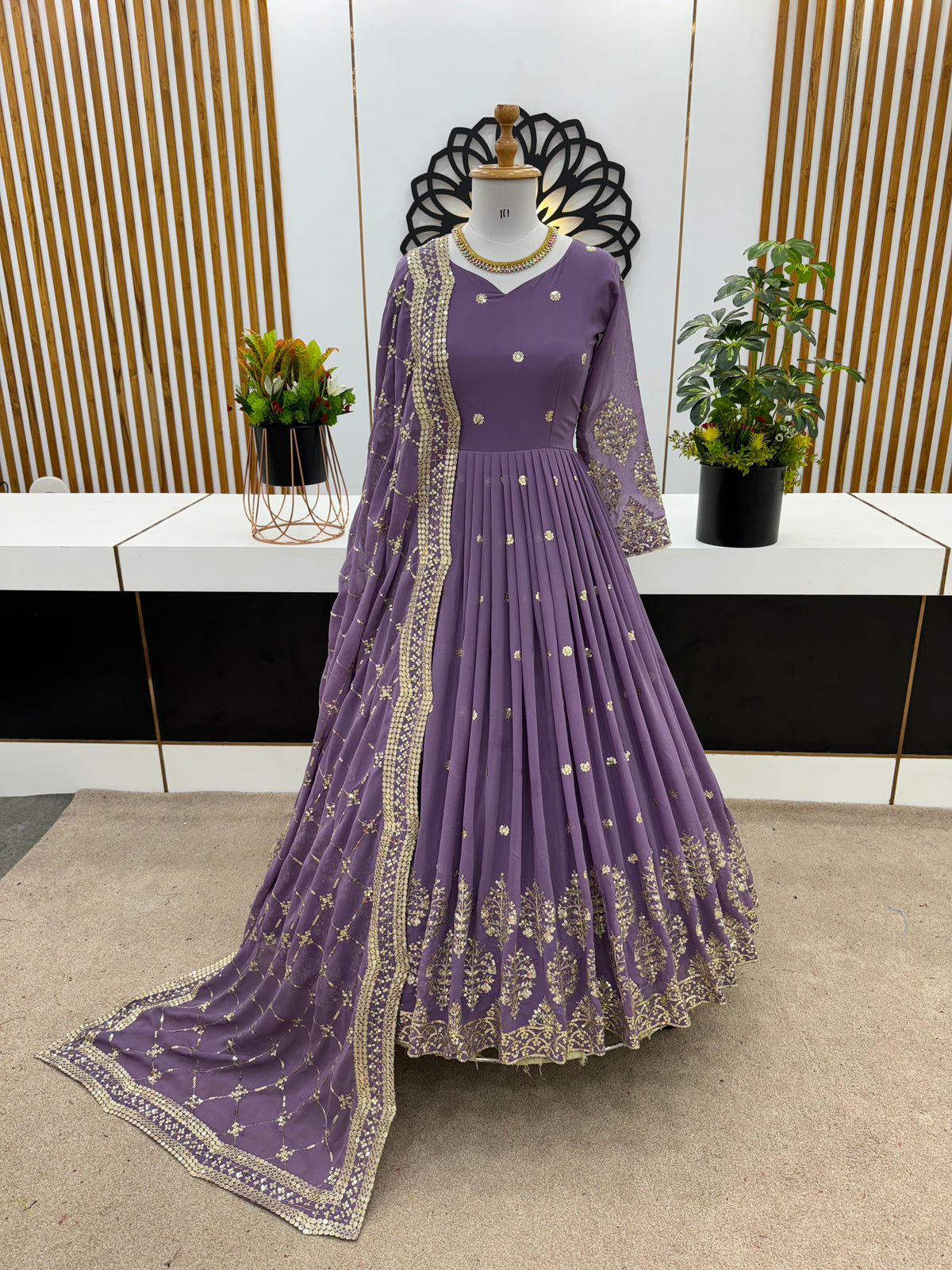Designer Faux Georgette Heavy Embroidered Gown