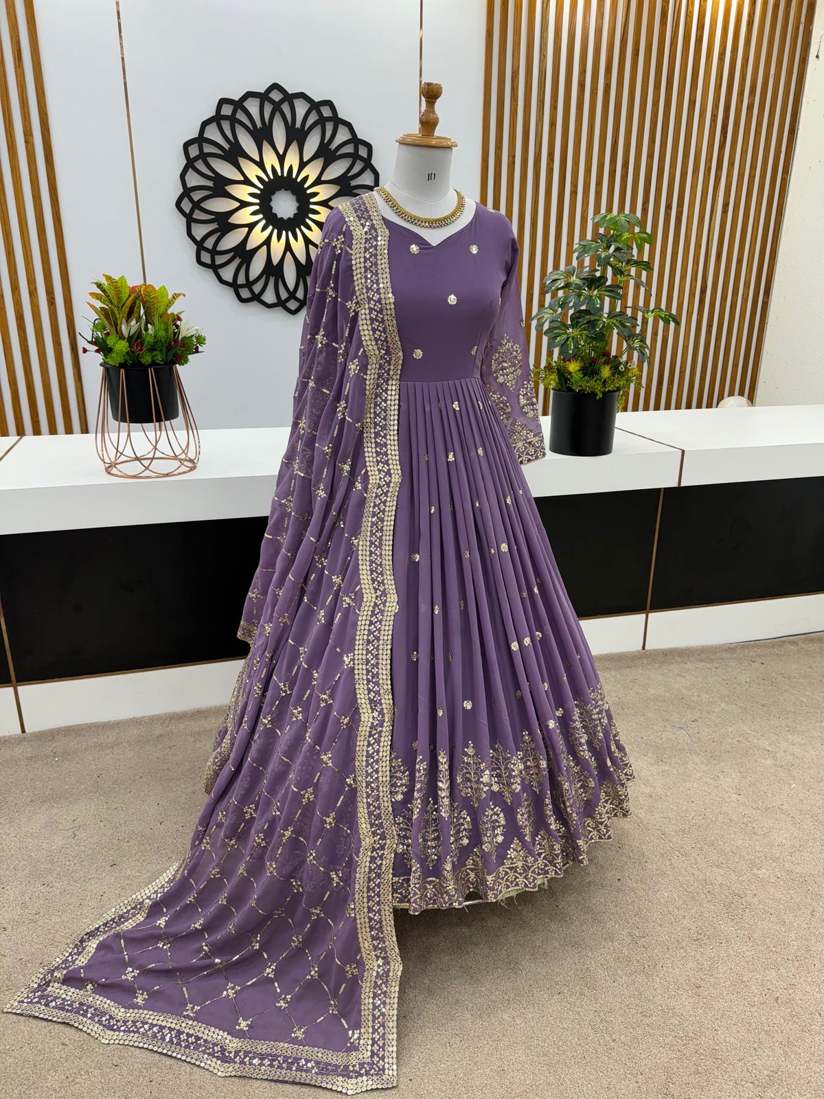 Designer Faux Georgette Heavy Embroidered Gown
