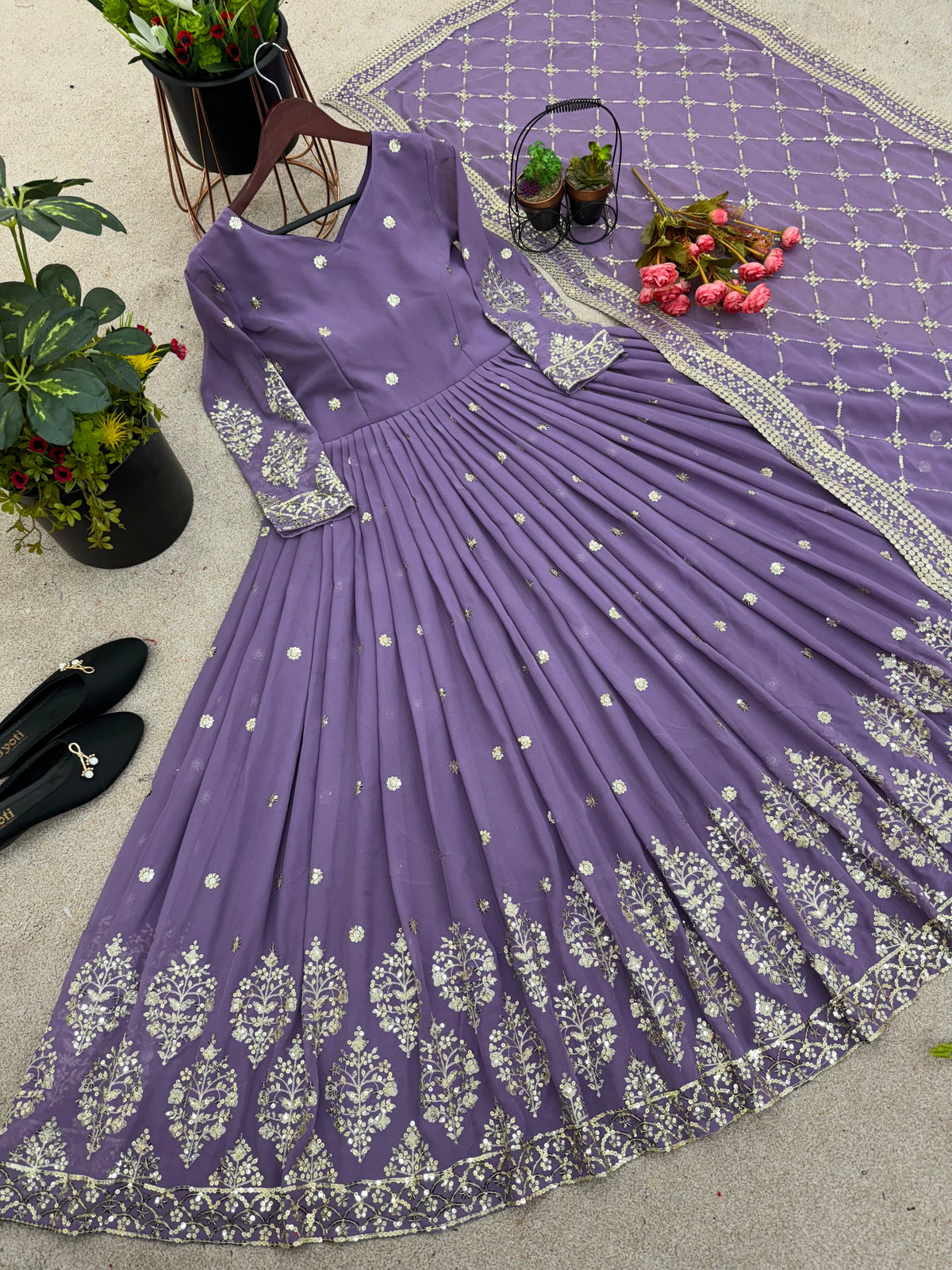 Designer Faux Georgette Heavy Embroidered Gown