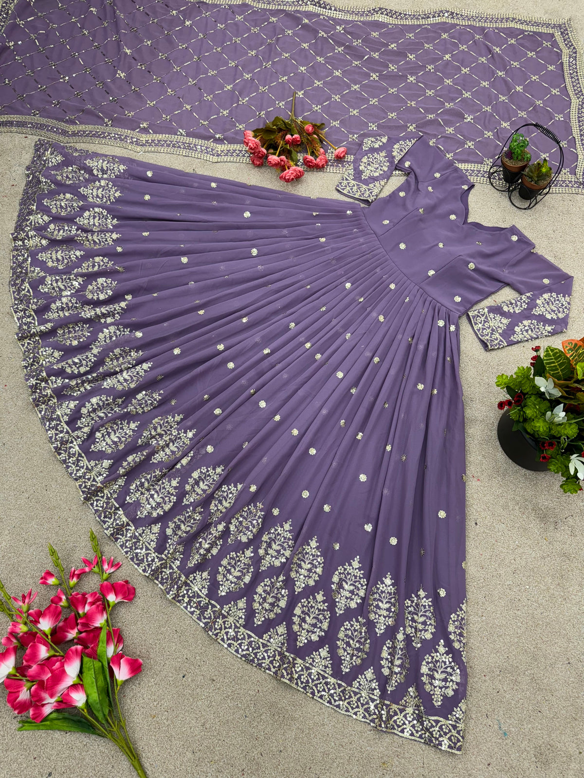 Designer Faux Georgette Heavy Embroidered Gown