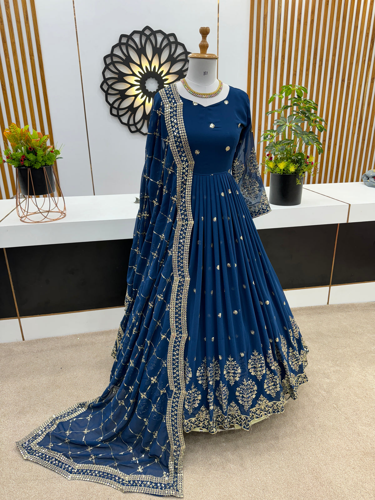Designer Faux Georgette Heavy Embroidered Gown