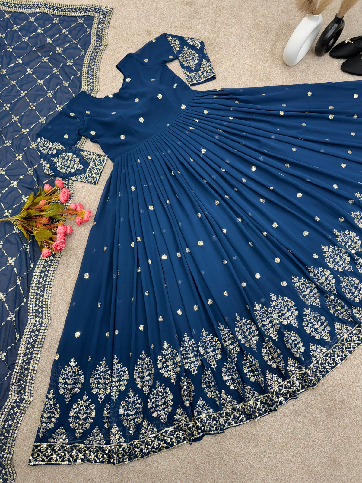 Designer Faux Georgette Heavy Embroidered Gown