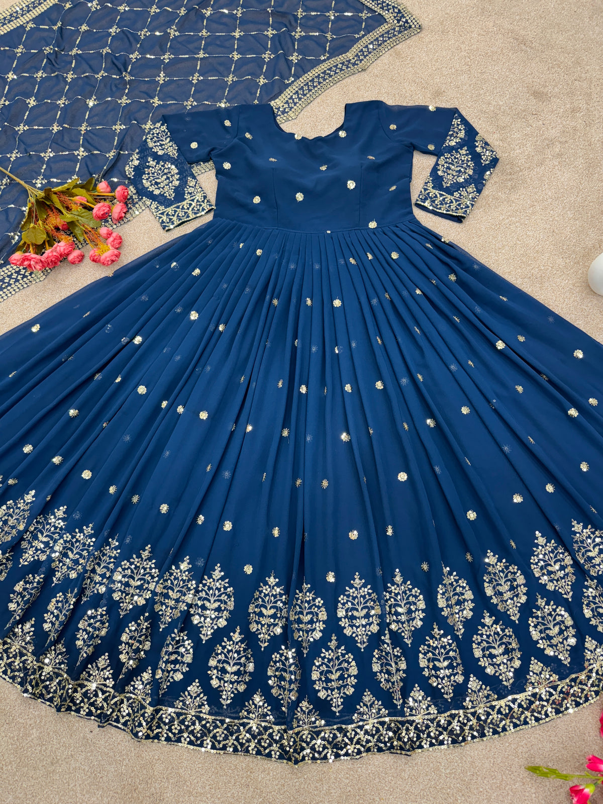 Designer Faux Georgette Heavy Embroidered Gown