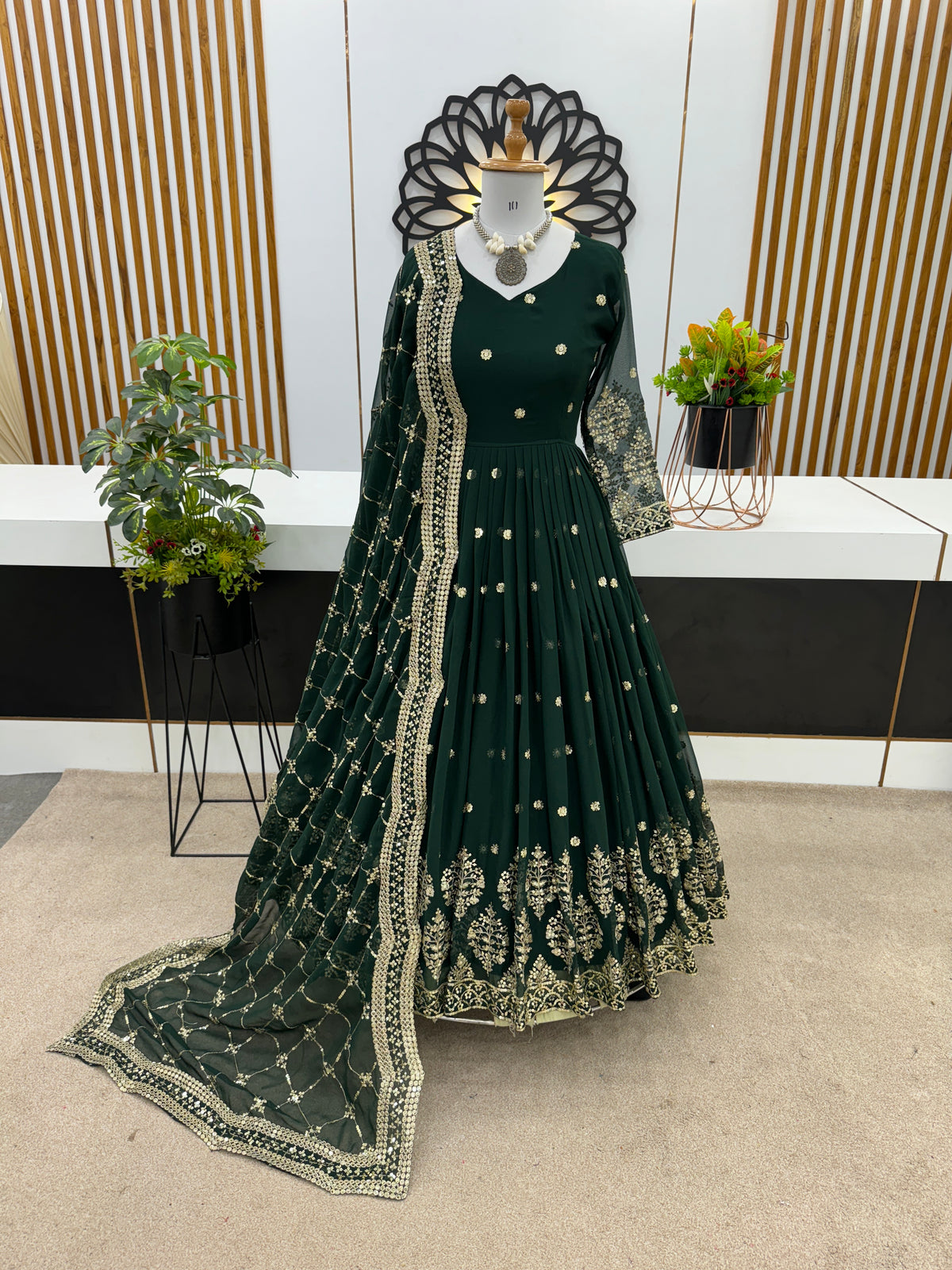 Designer Faux Georgette Heavy Embroidered Gown