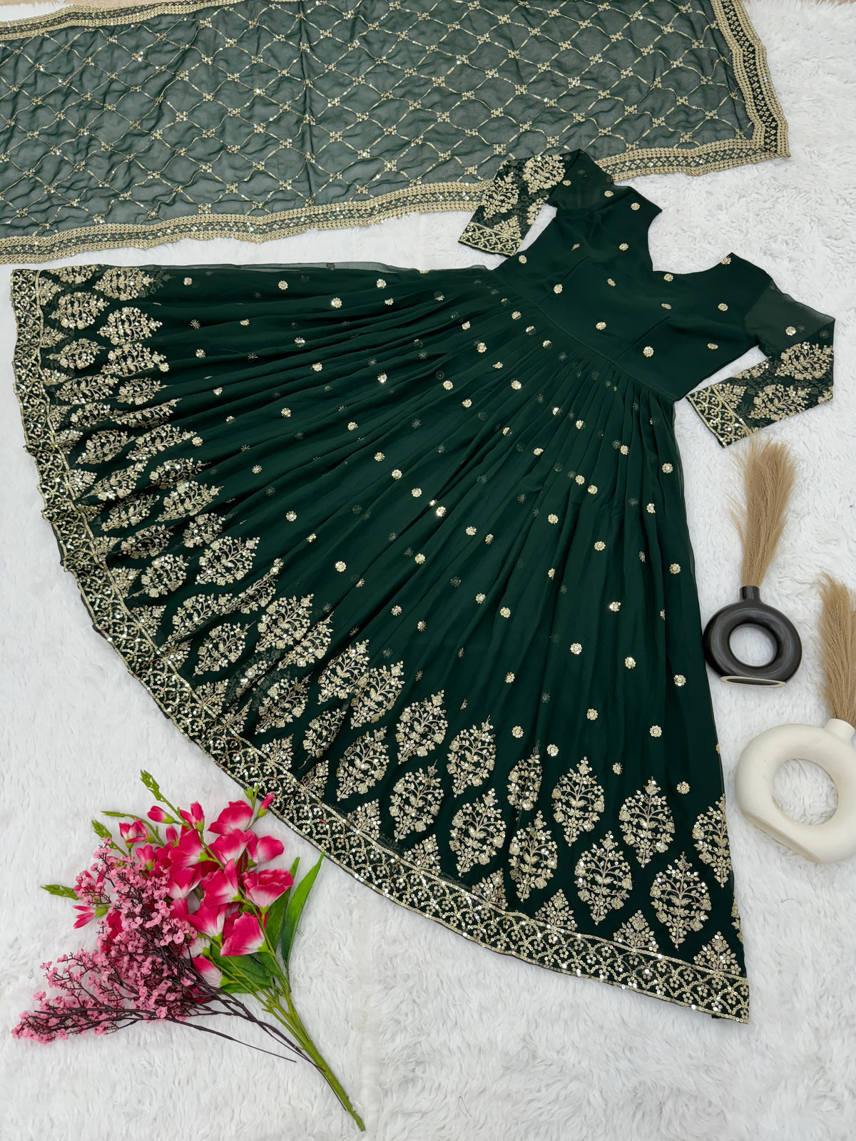 Designer Faux Georgette Heavy Embroidered Gown