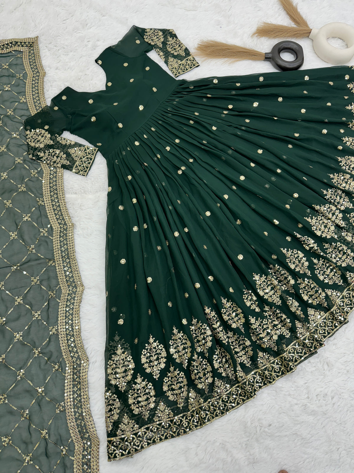 Designer Faux Georgette Heavy Embroidered Gown