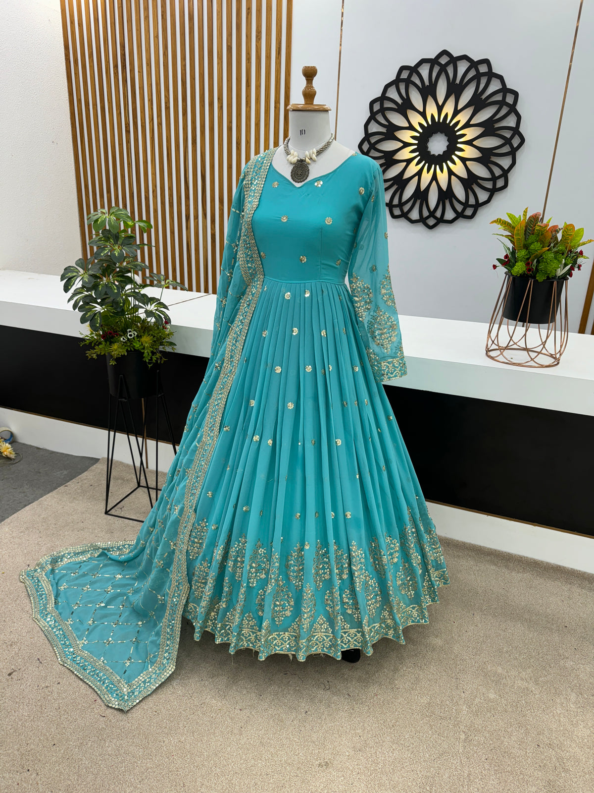 Designer Faux Georgette Heavy Embroidered Gown