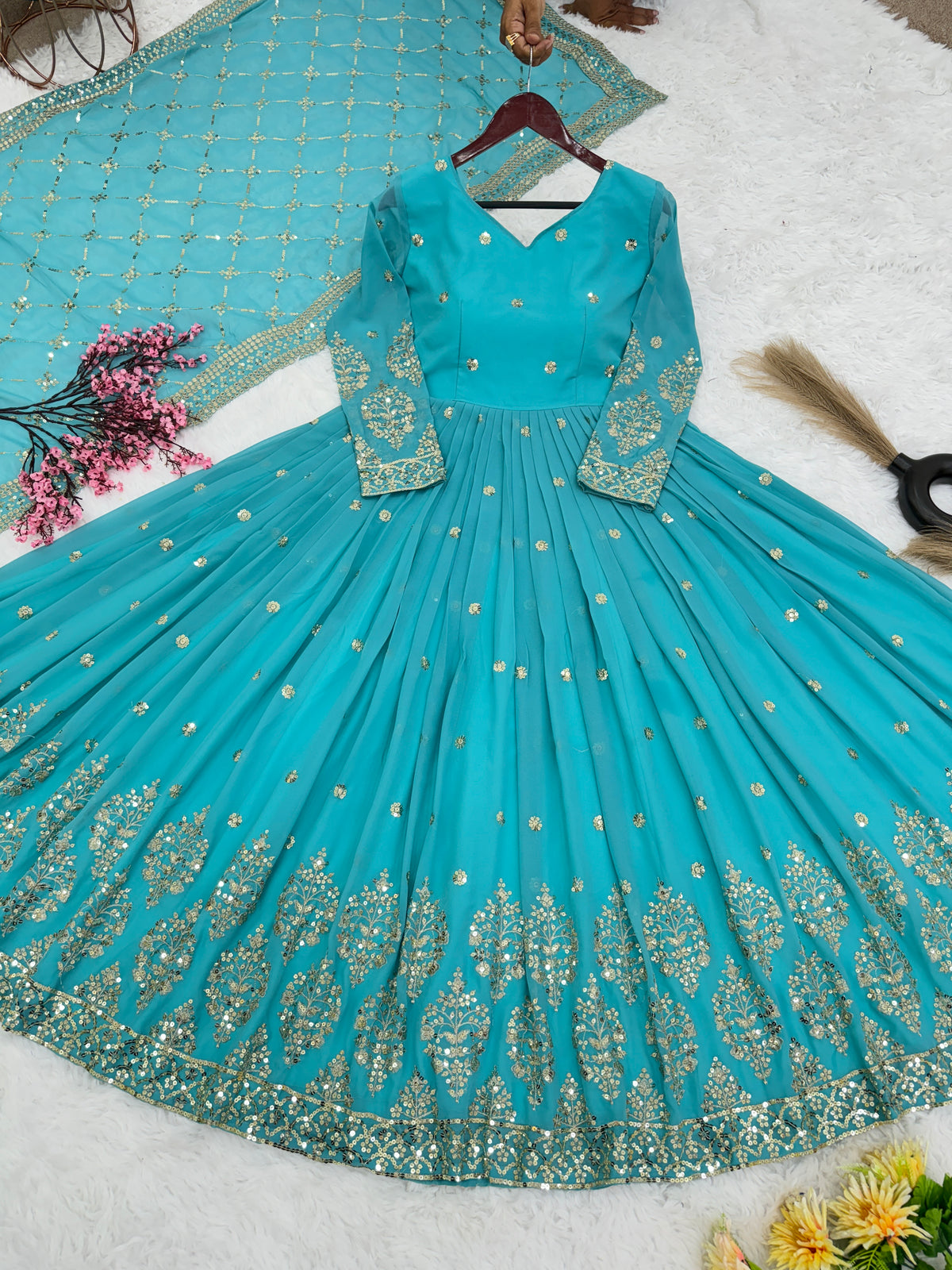 Designer Faux Georgette Heavy Embroidered Gown
