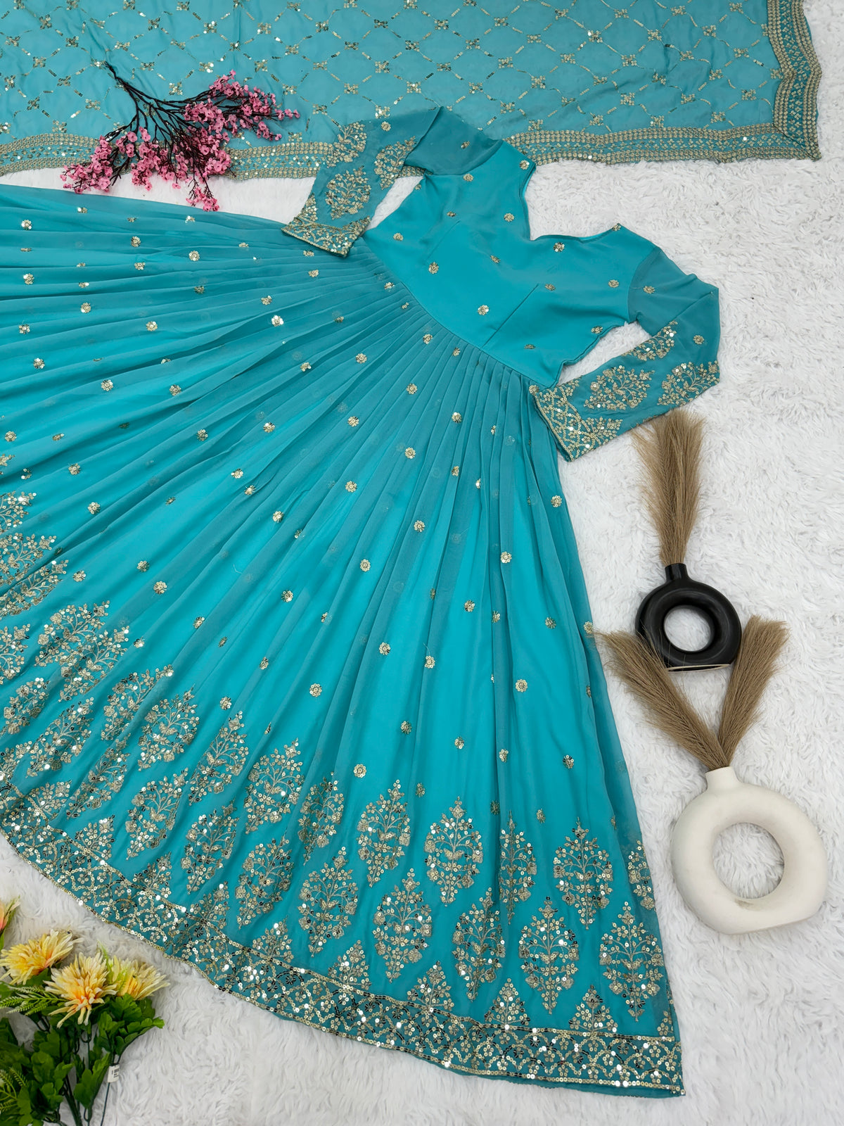 Designer Faux Georgette Heavy Embroidered Gown