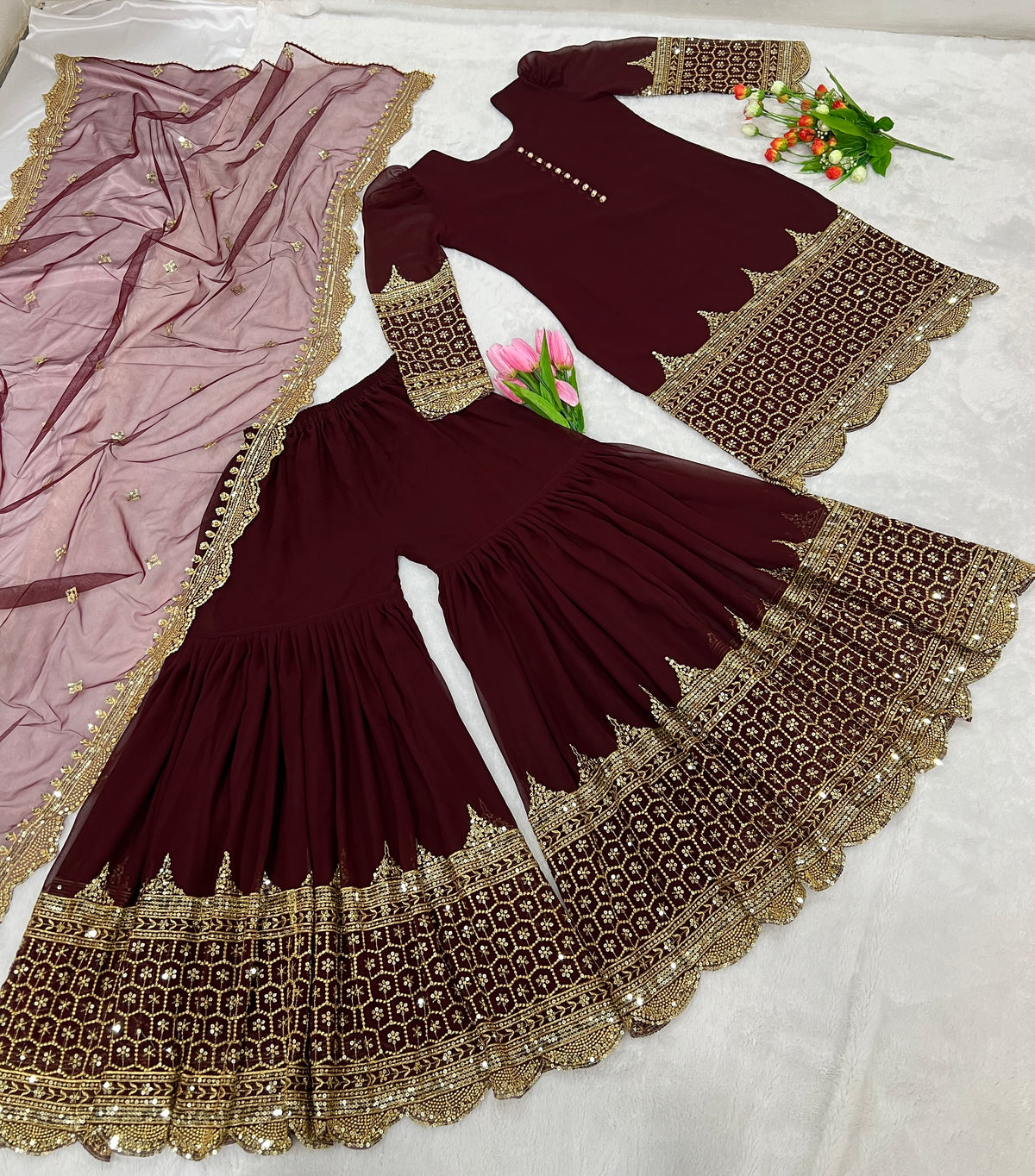 Premium Embroidered Party Wear Sharara Set