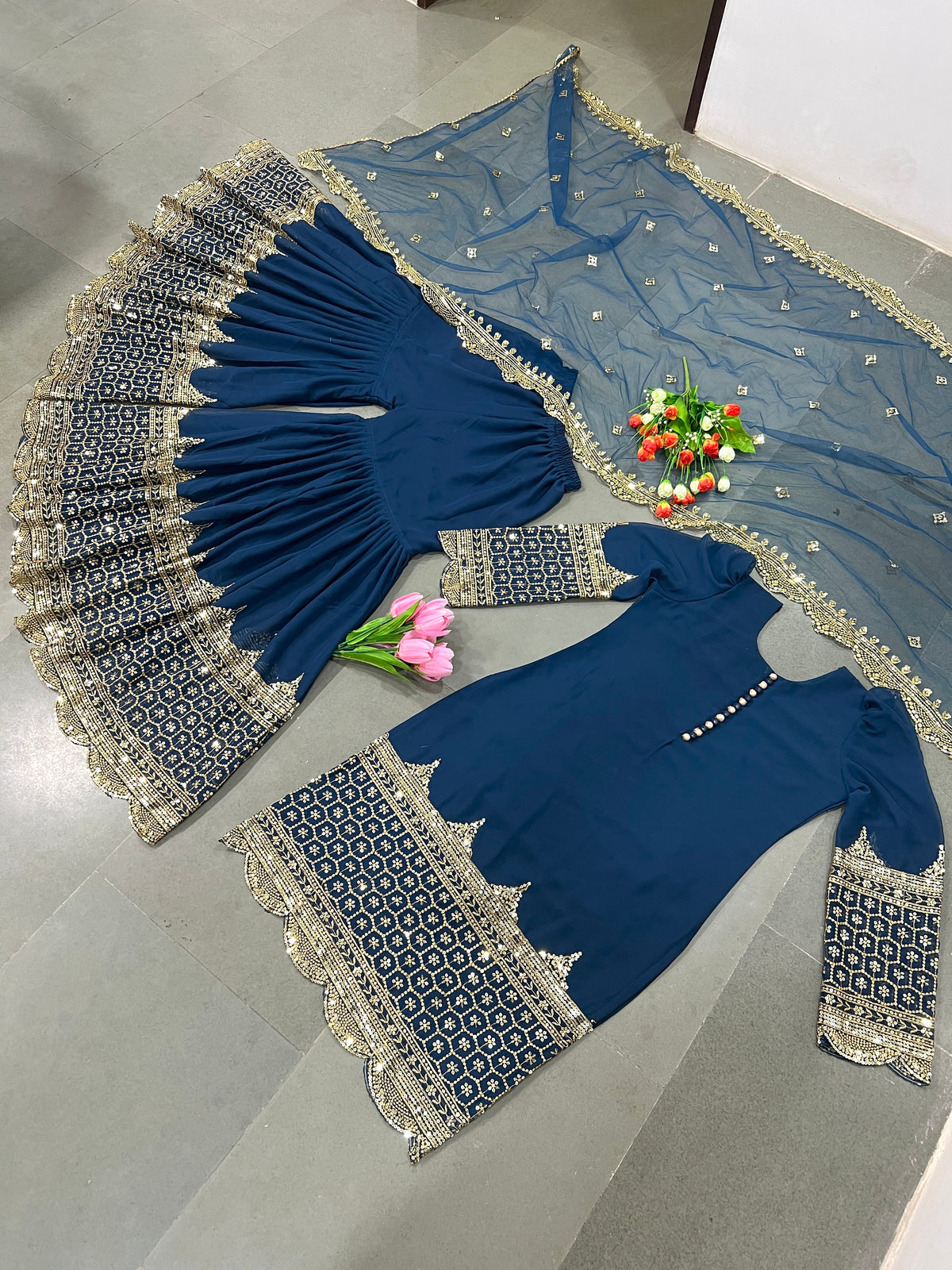 Premium Embroidered Party Wear Sharara Set