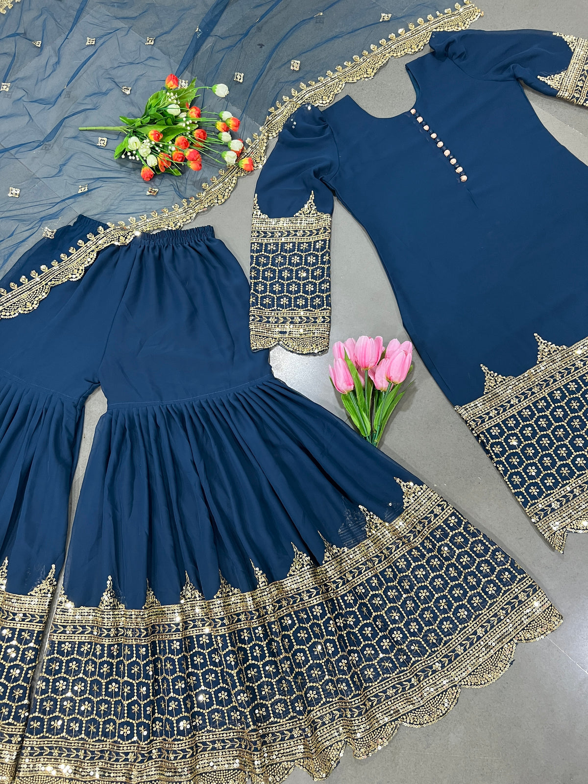 Premium Embroidered Party Wear Sharara Set